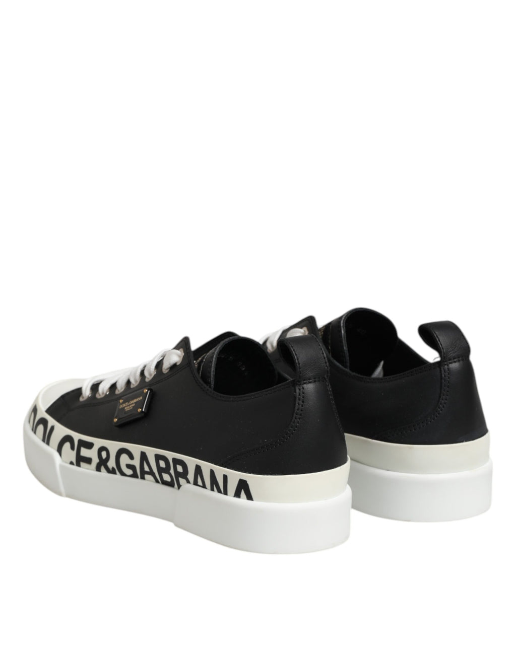 Black White Leather Low Top Sneakers Shoes