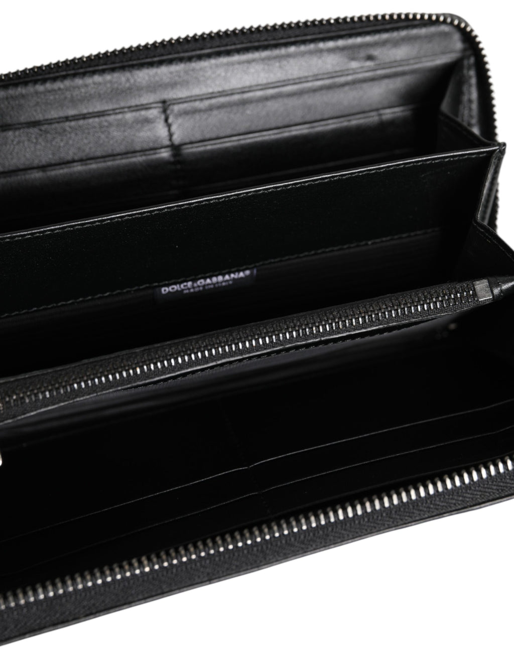 Black Leather Logo Plaque Zip Around Continental Wallet