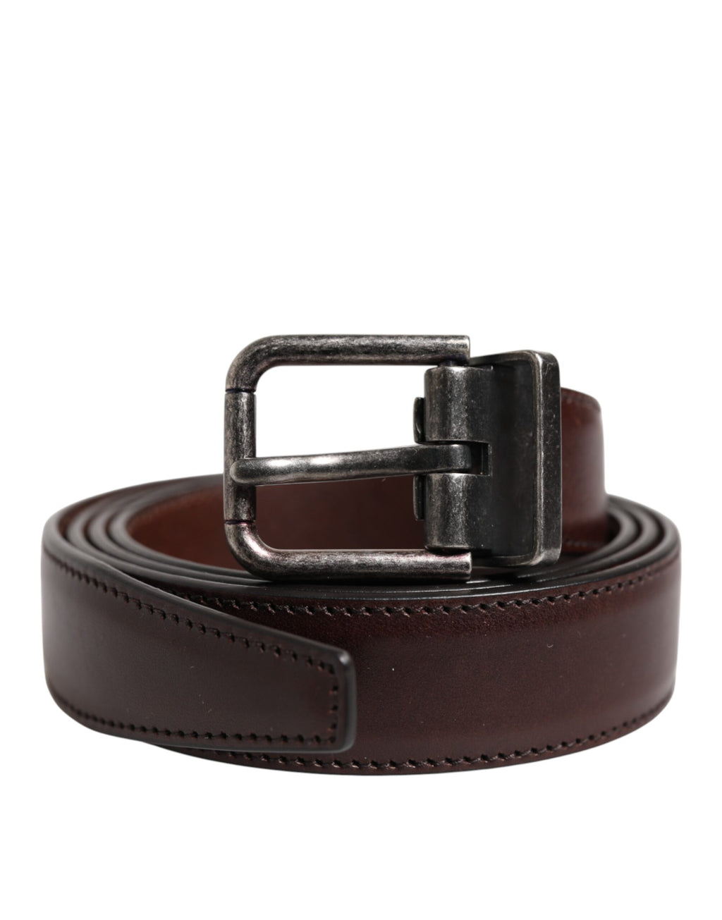 Brown Classic Silver Metal Logo Buckle Belt