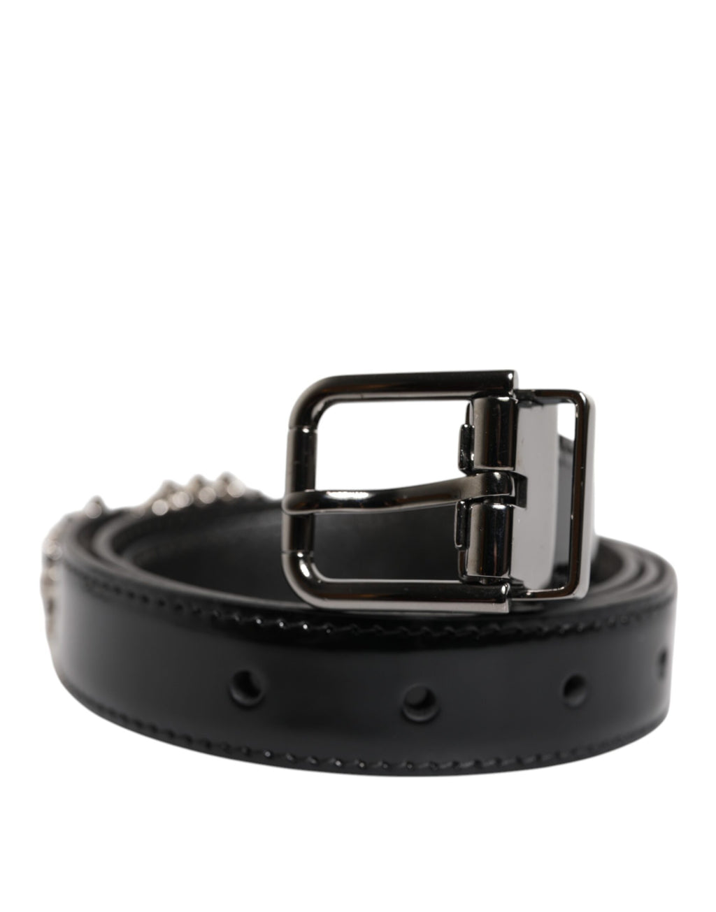 Black Embellished Metal Logo Buckle Belt