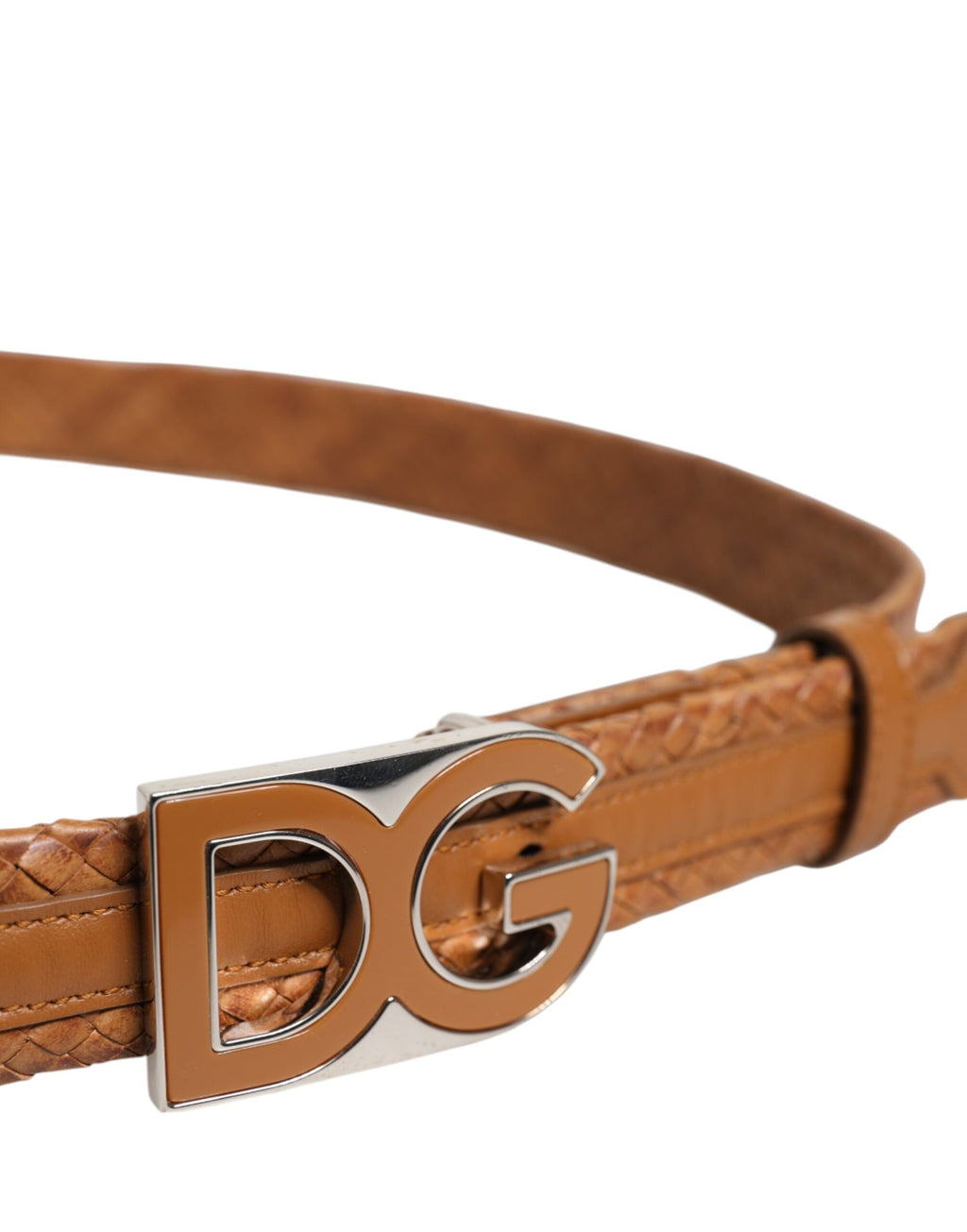 Brown Braided Metal DG Logo Buckle Belt