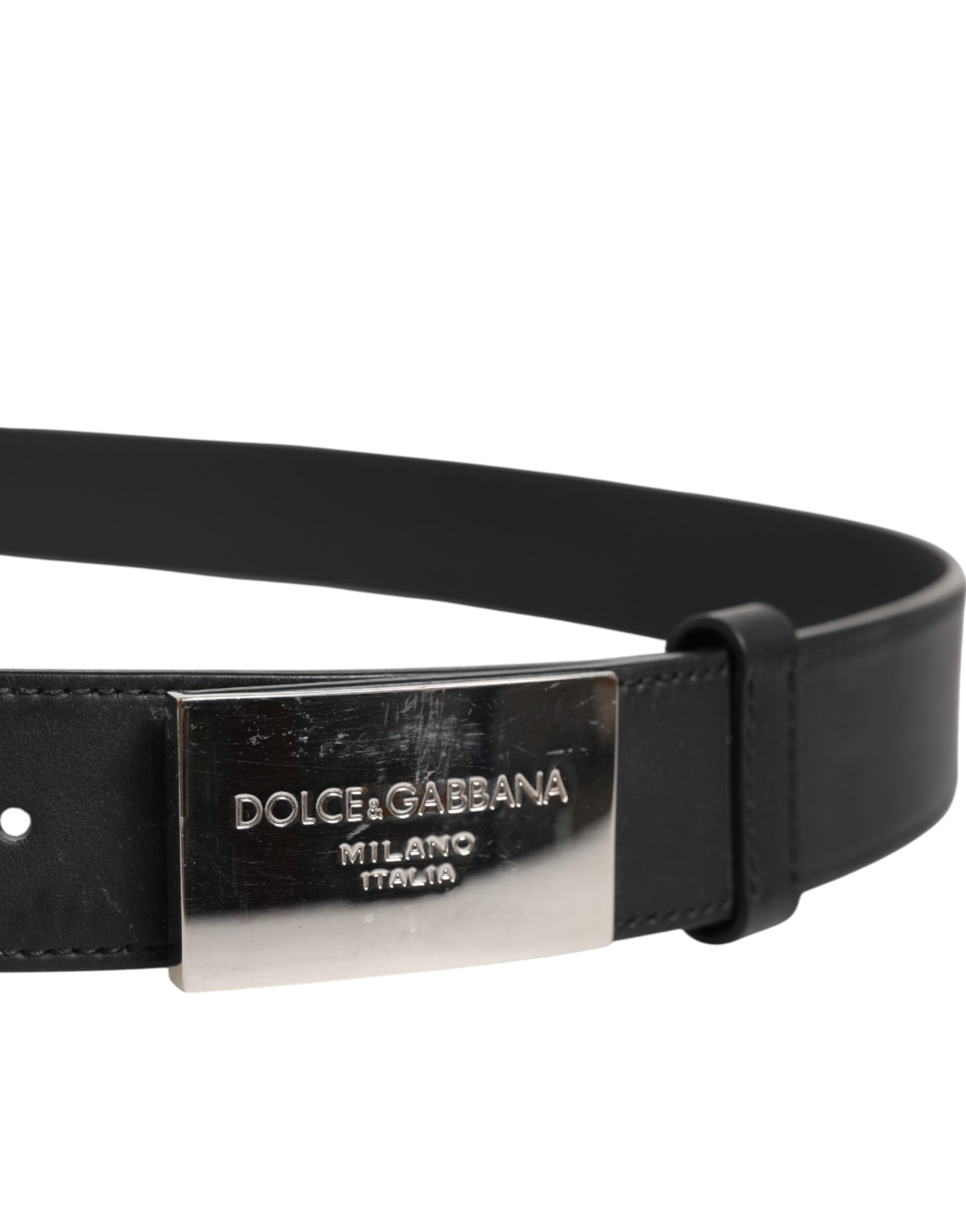 Dolce & Gabbana Black Leather Classic Metal Logo Buckle Belt