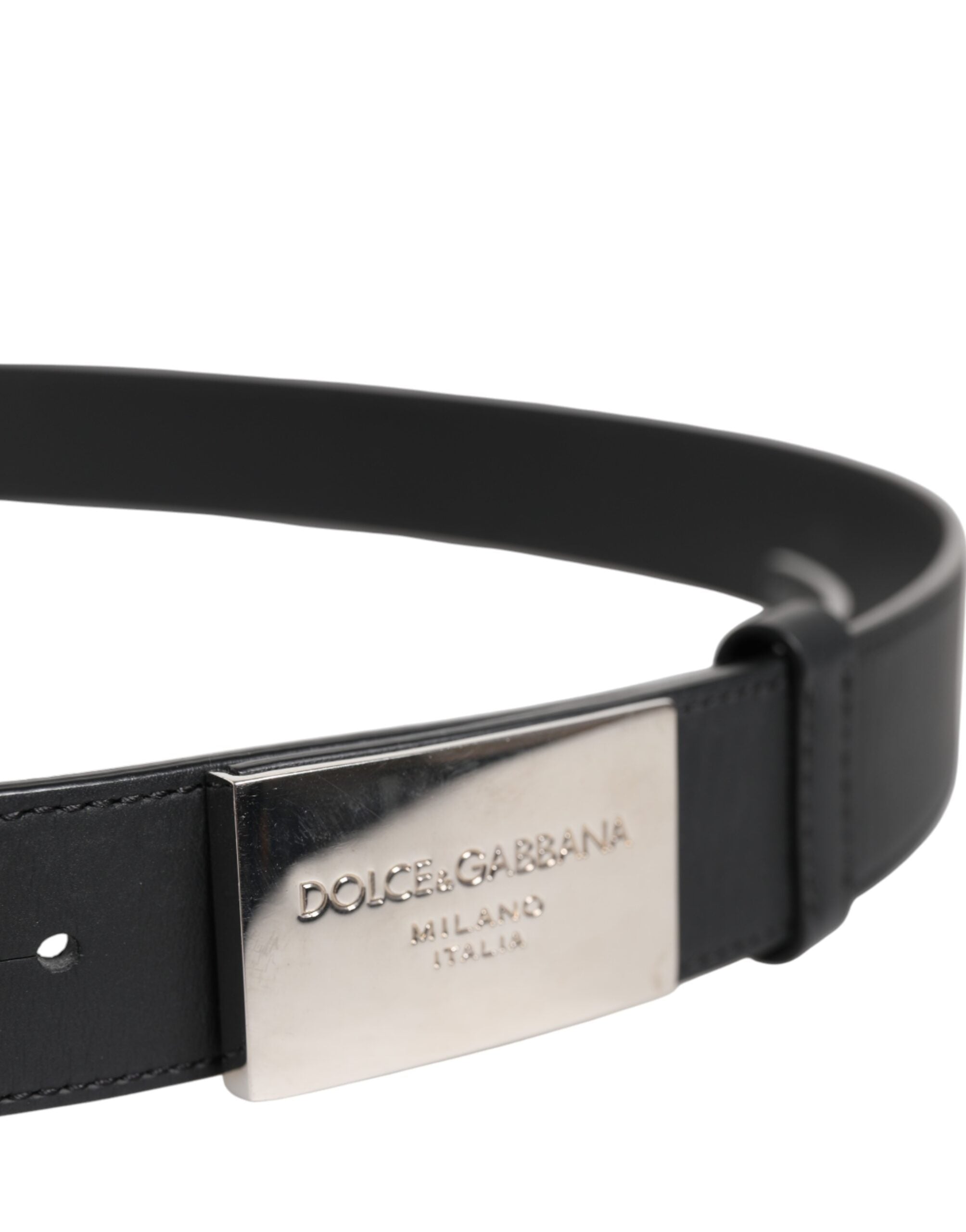 Black Leather Metal Logo Buckle Belt