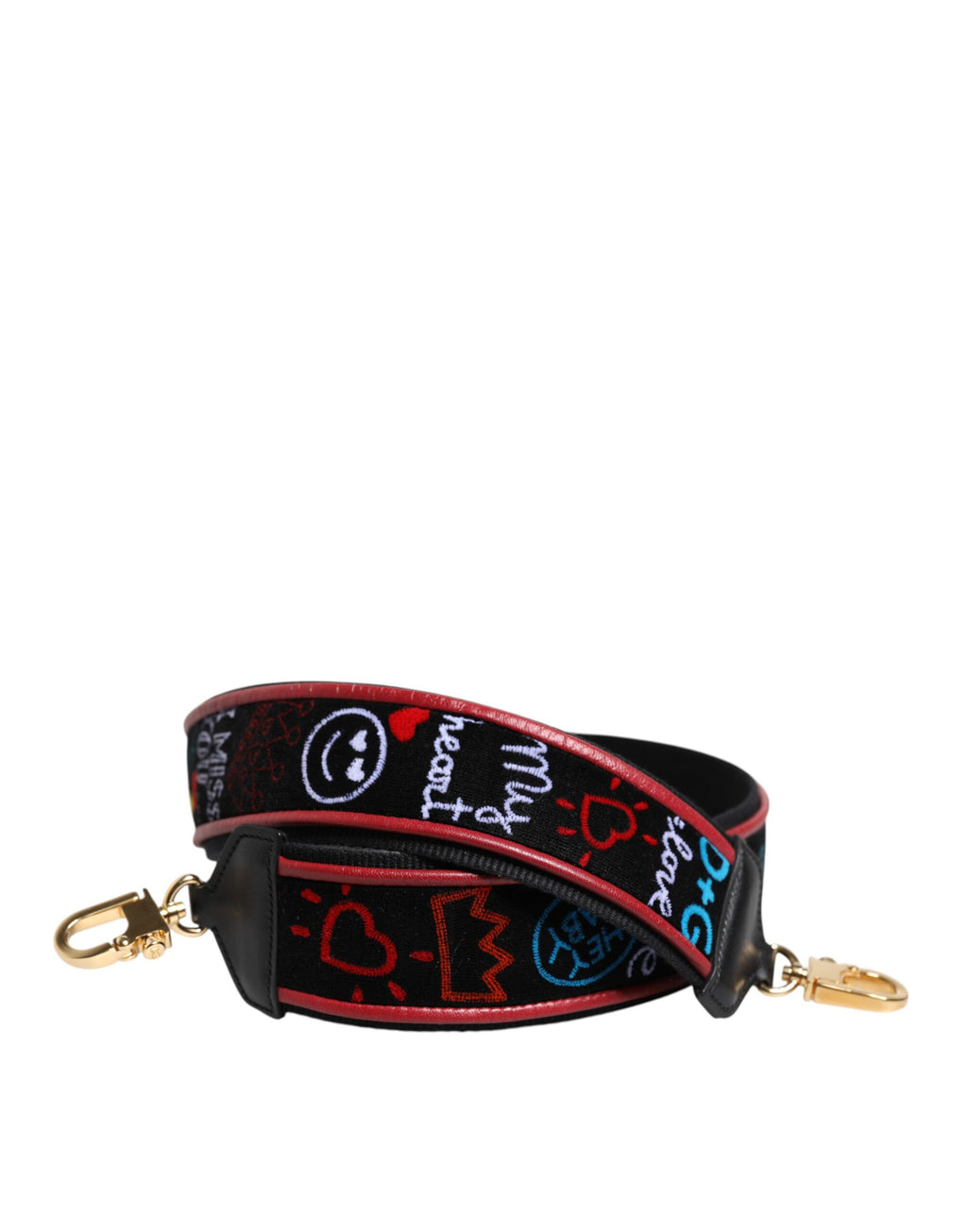 Black Cotton Printed Women Bag Accessory Shoulder Strap