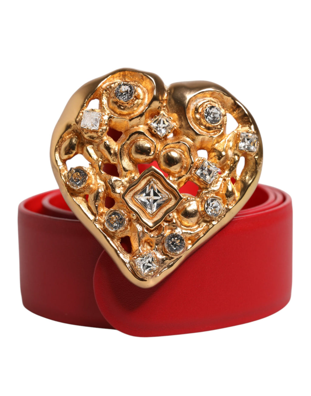 Red Calf Leather Embellished Metal Buckle Belt