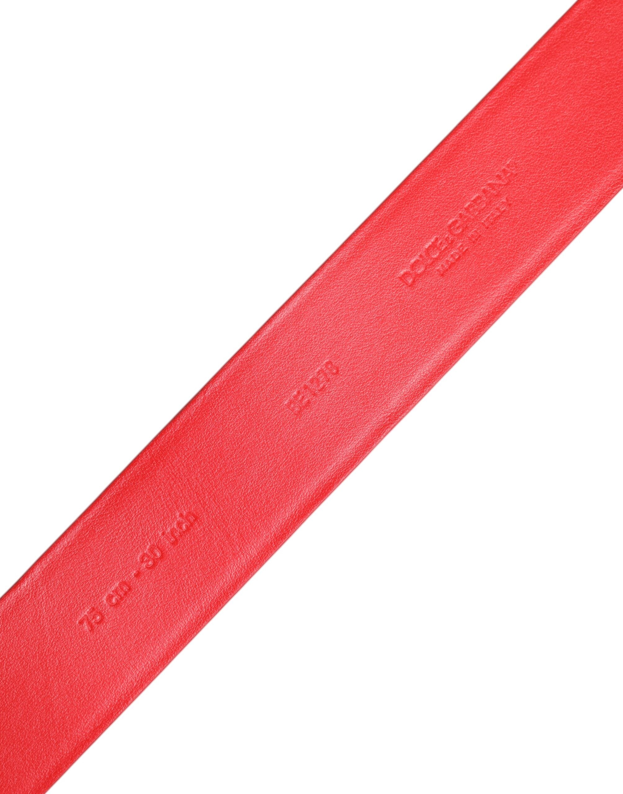 Red Calf Leather Embellished Metal Buckle Belt