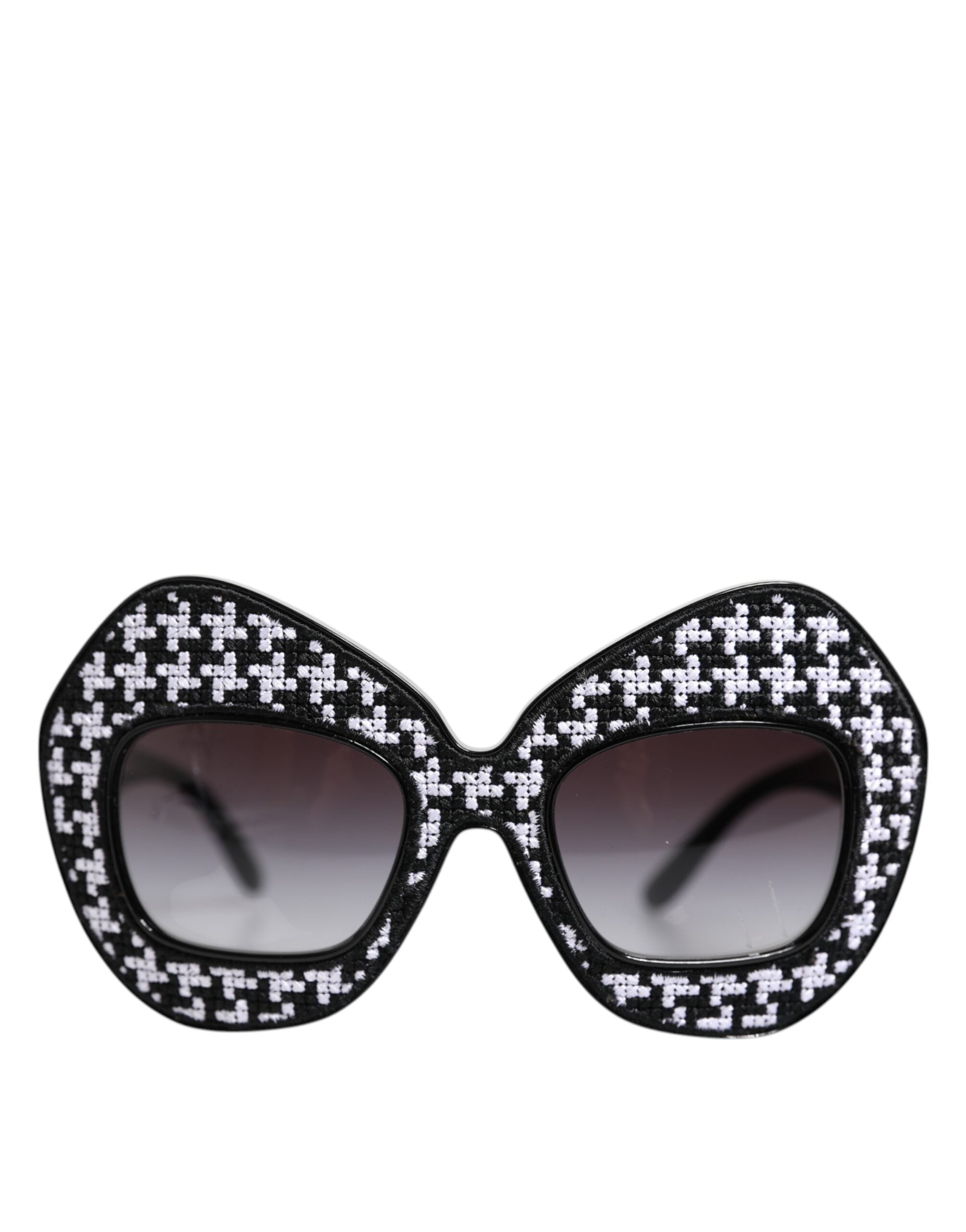 Black White PIED DE POULE Print Oversized Shades Sunglasses