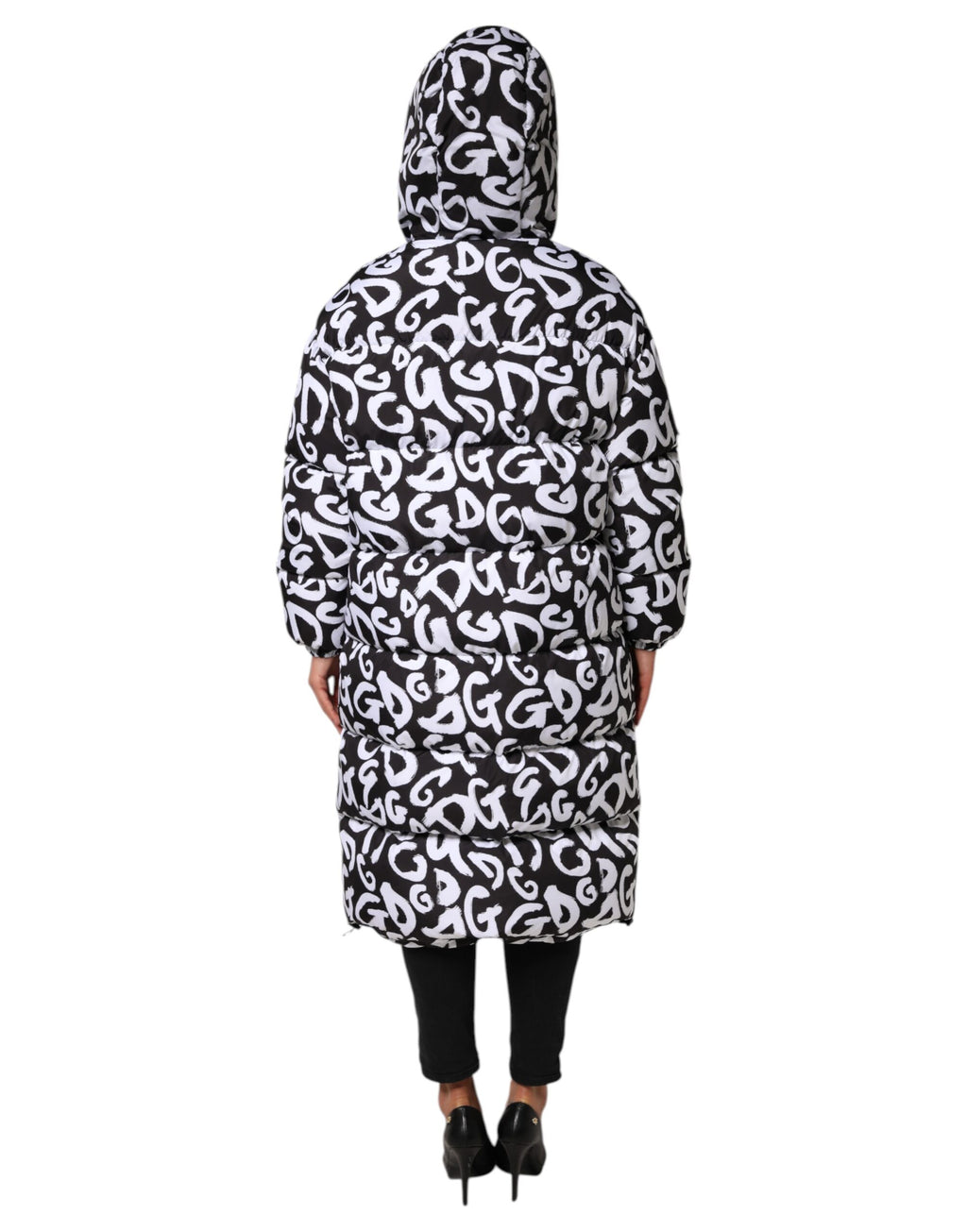 Black White DG Mania Hooded Long Coat Jacket