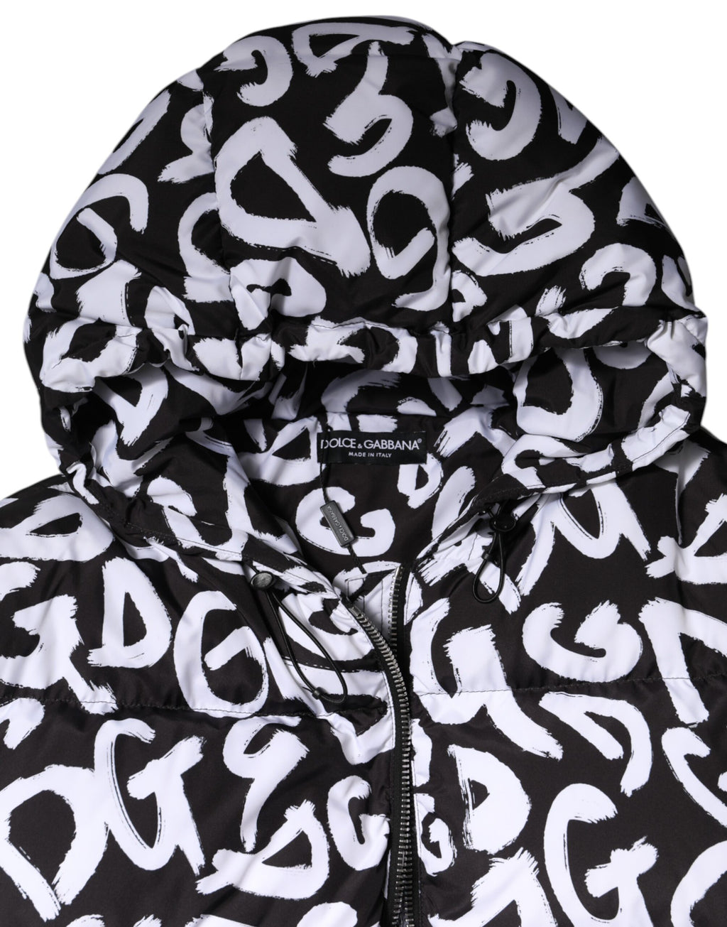 Black White DG Mania Hooded Long Coat Jacket