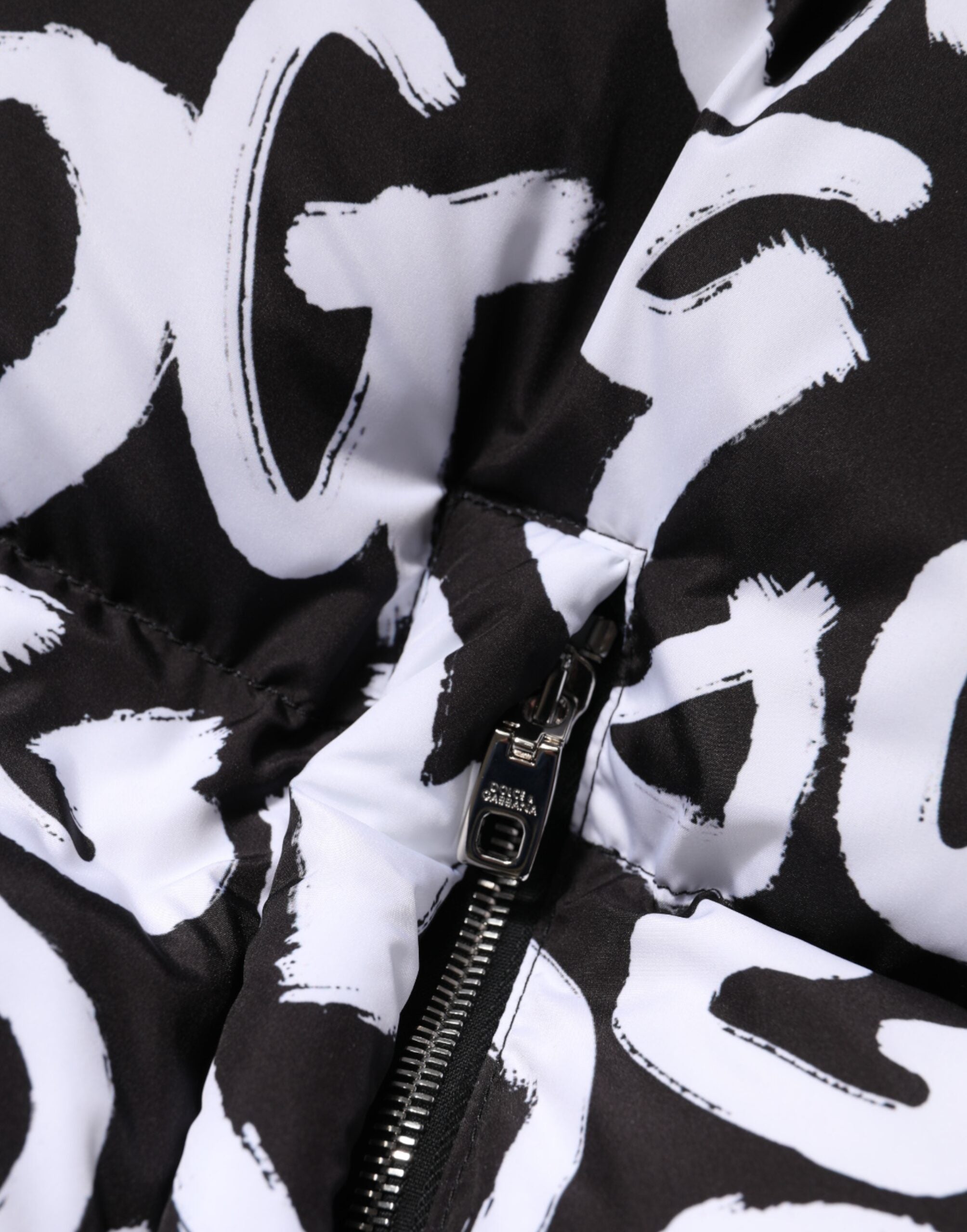 Black White DG Mania Hooded Long Coat Jacket