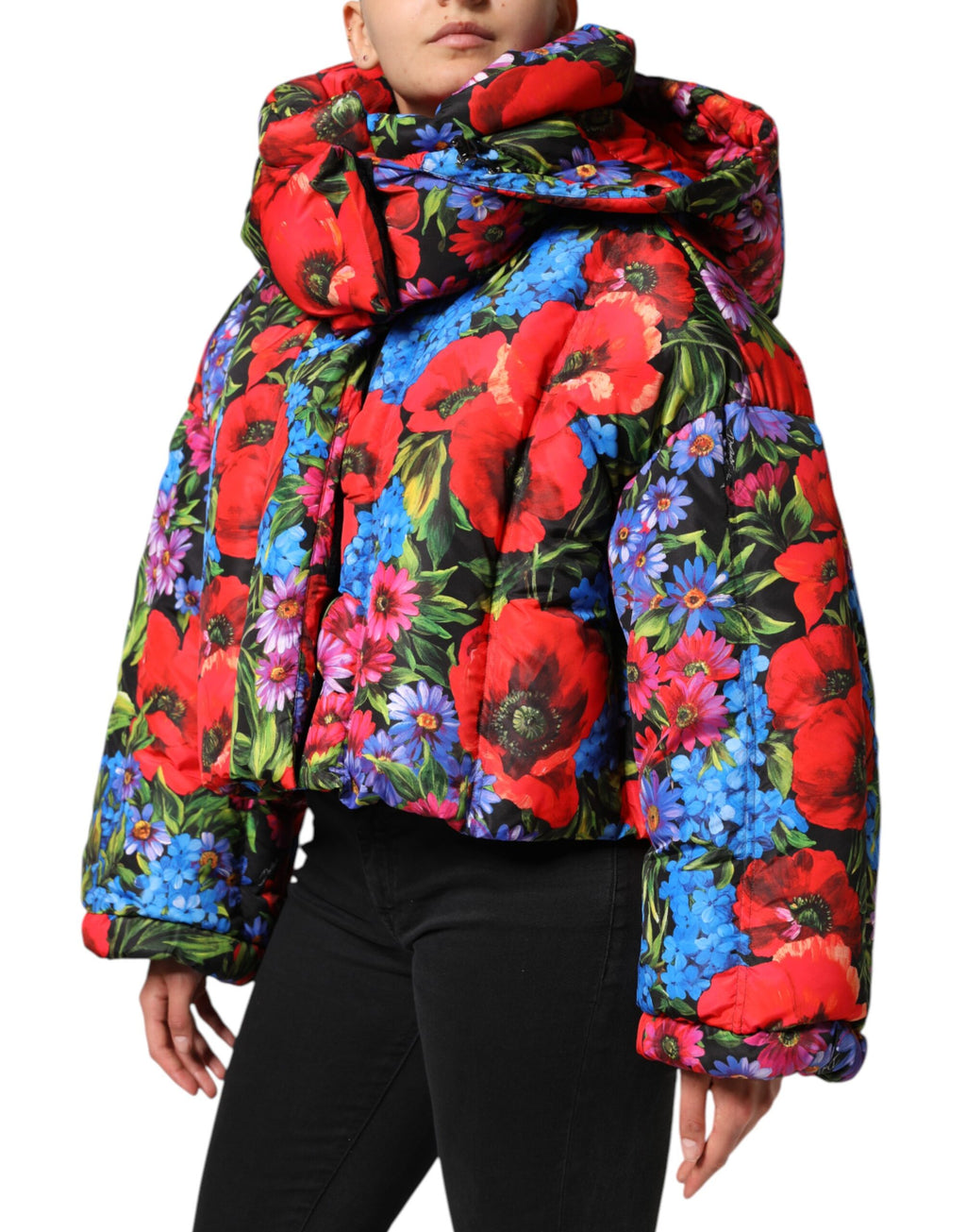 Multicolor Floral Hooded Puffer Coat Jacket