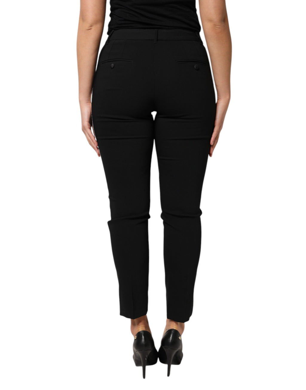 Black Wool High Waist Tapered Pants