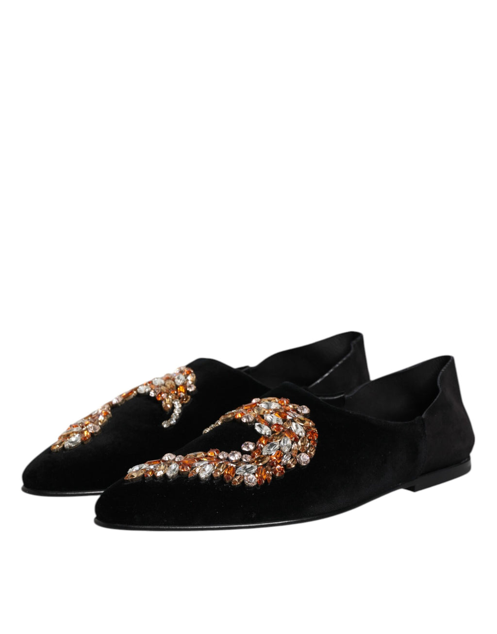 Black Velvet Embellished Loafer Slip On Shoes