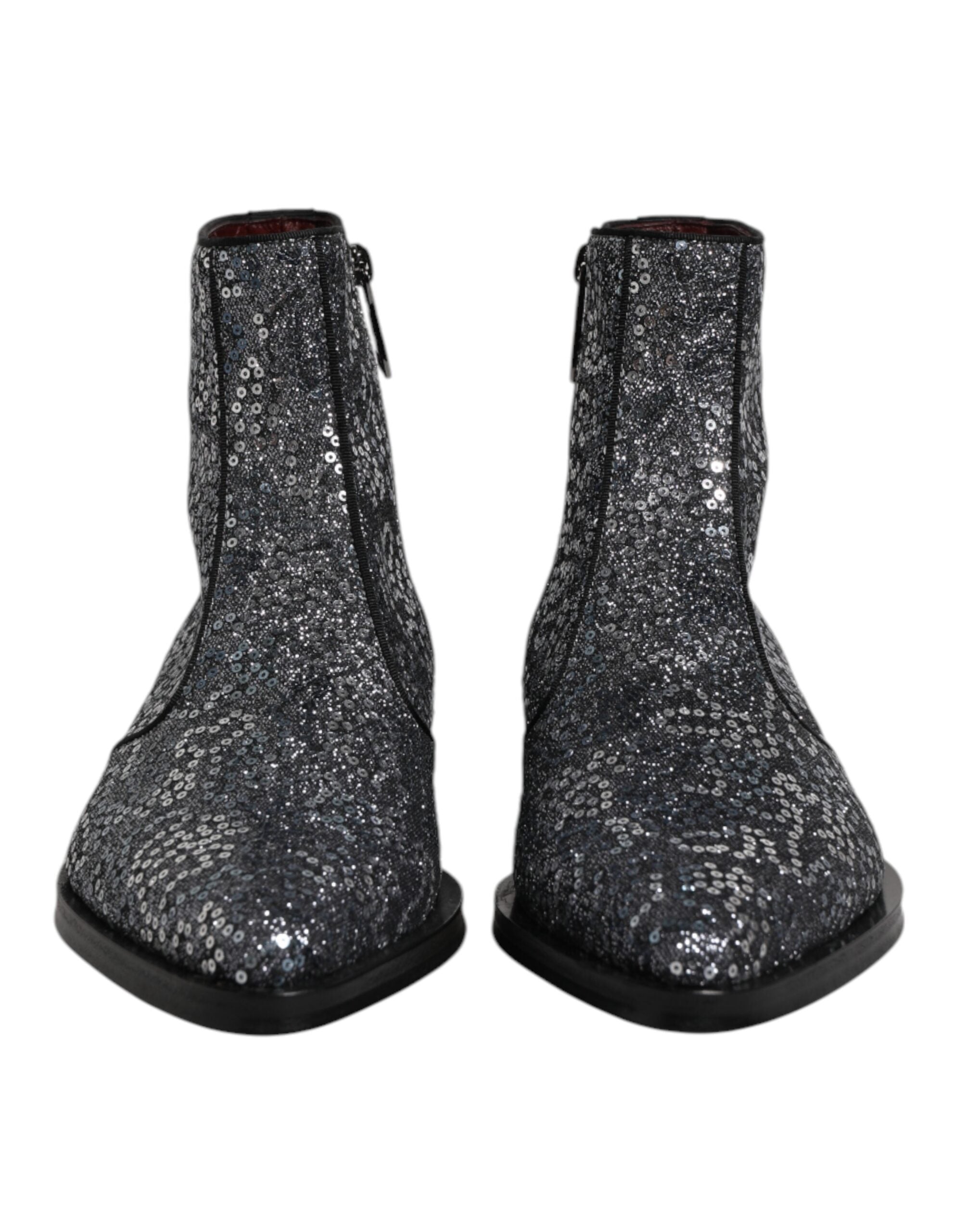 Dark Gray Cotton Sequined Chelsea Boots Shoes