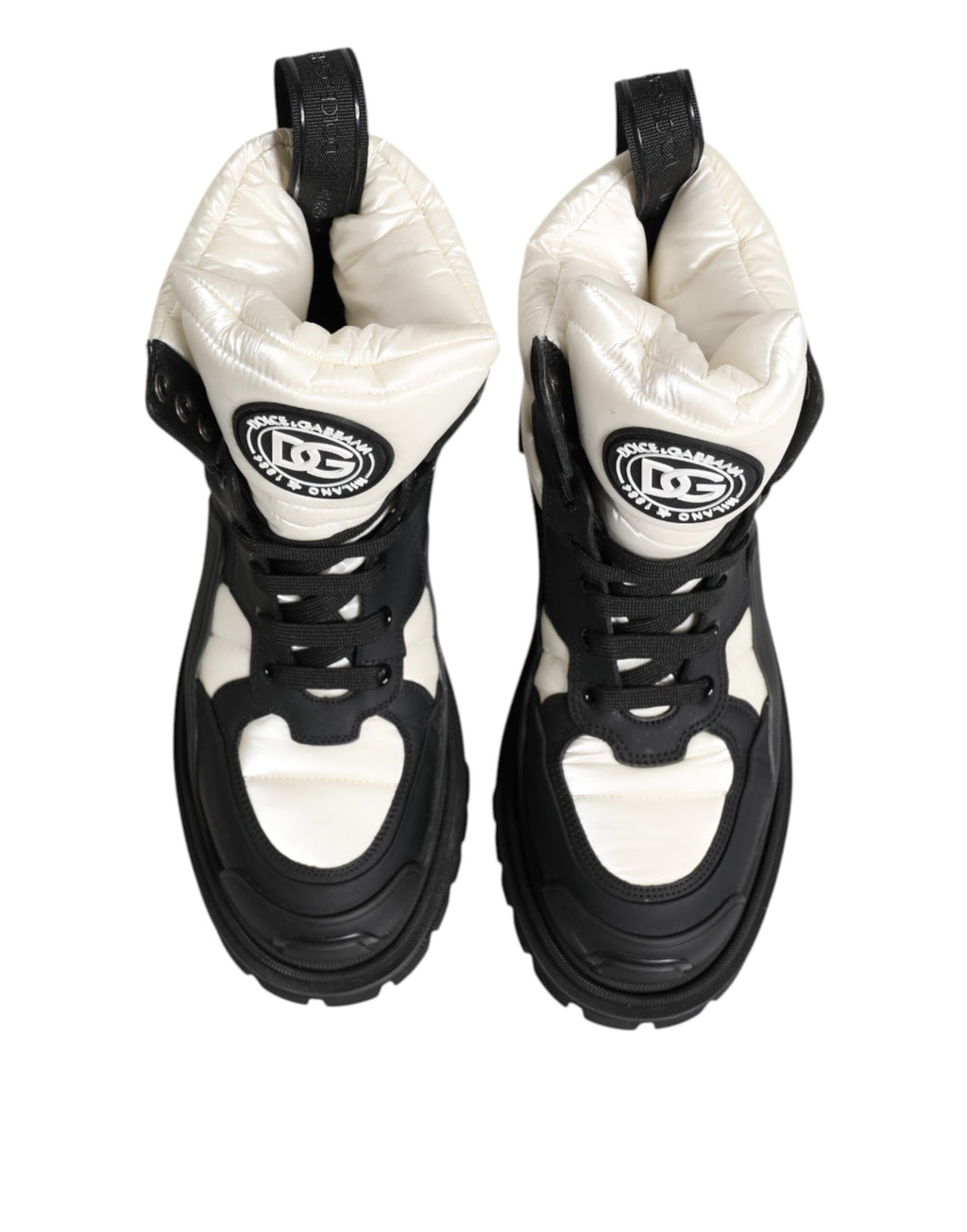Black White Padded Lace Up Short Boots Shoes
