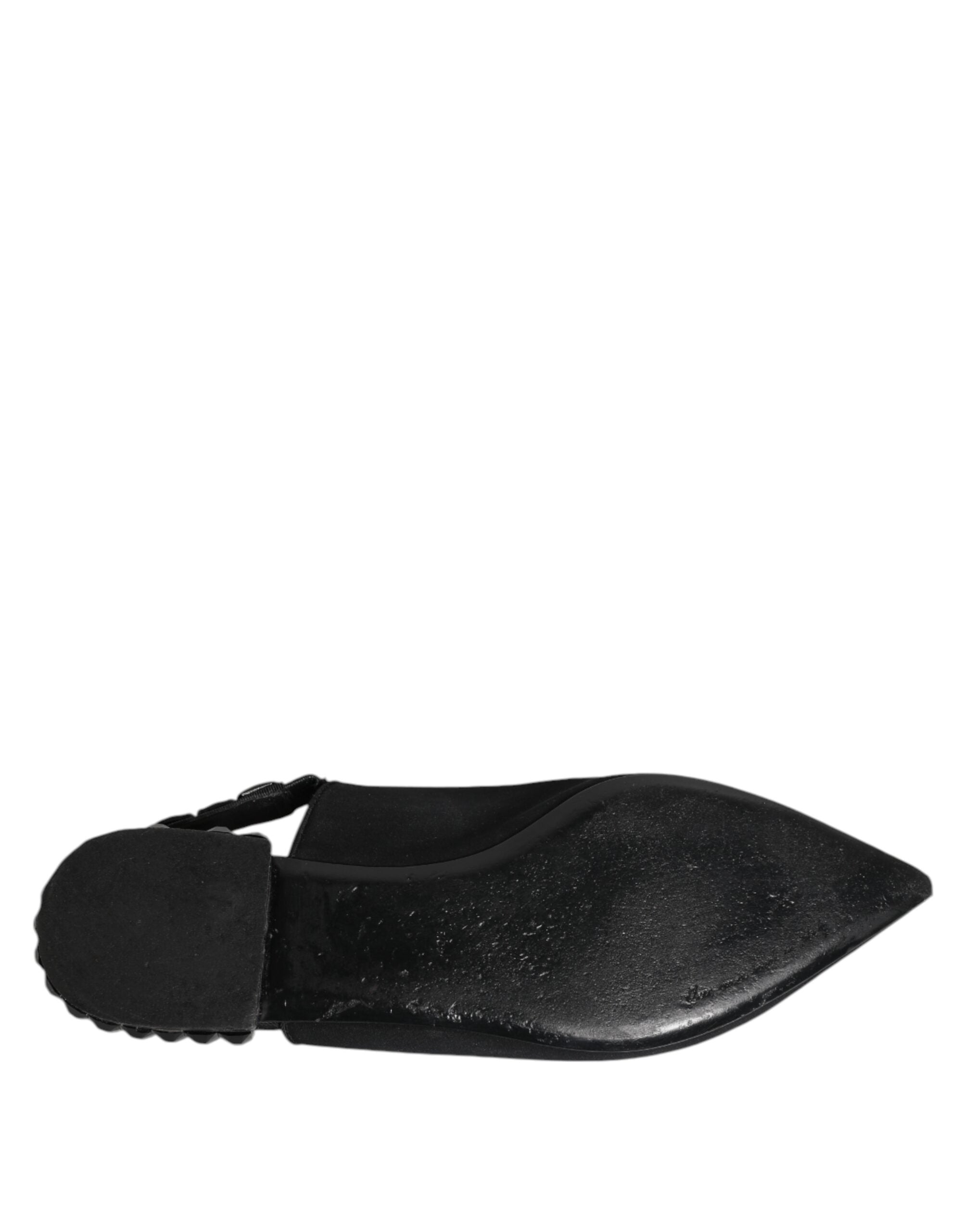 Black Crystal Charmeuse Slingback Shoes