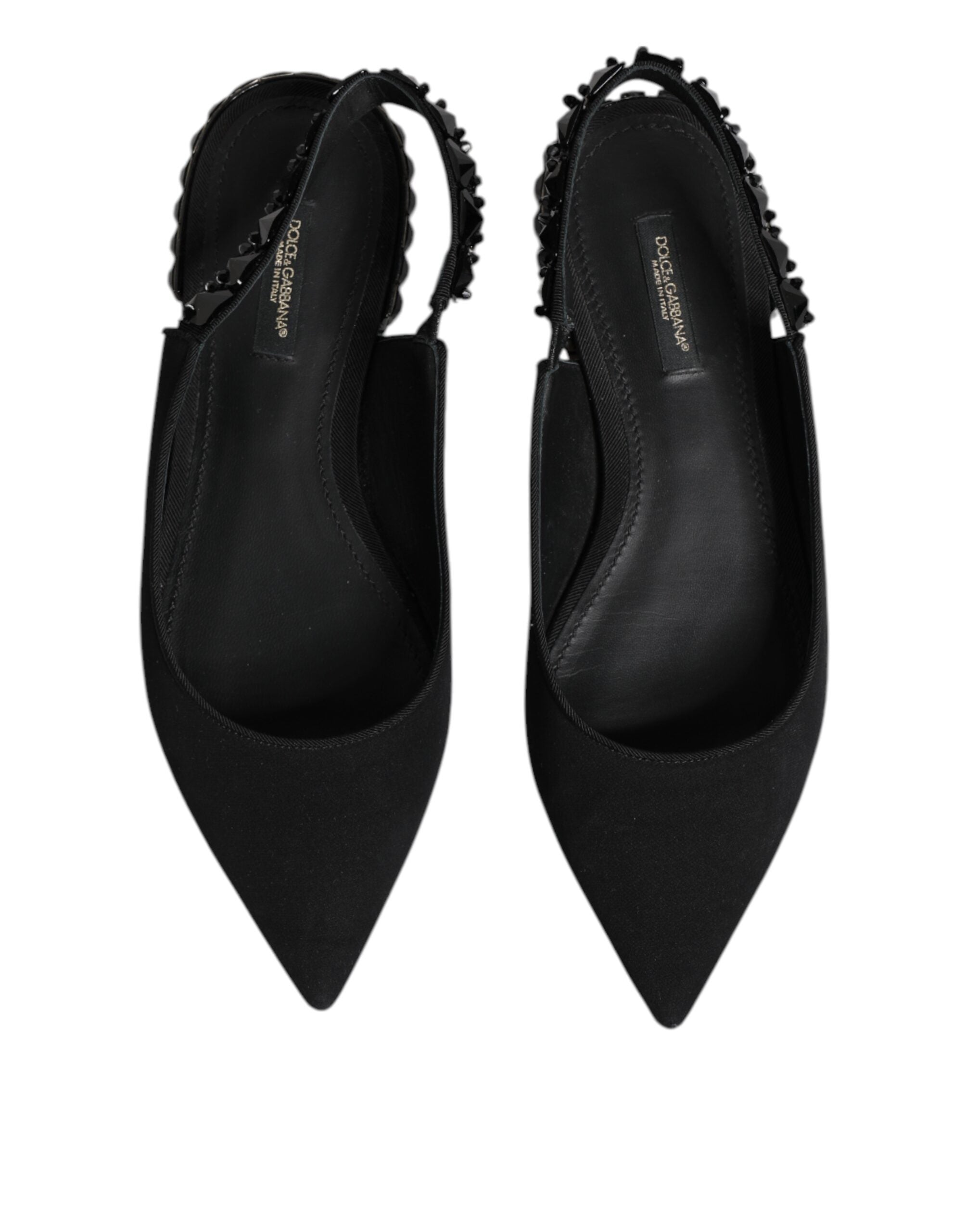Black Crystal Charmeuse Slingback Shoes