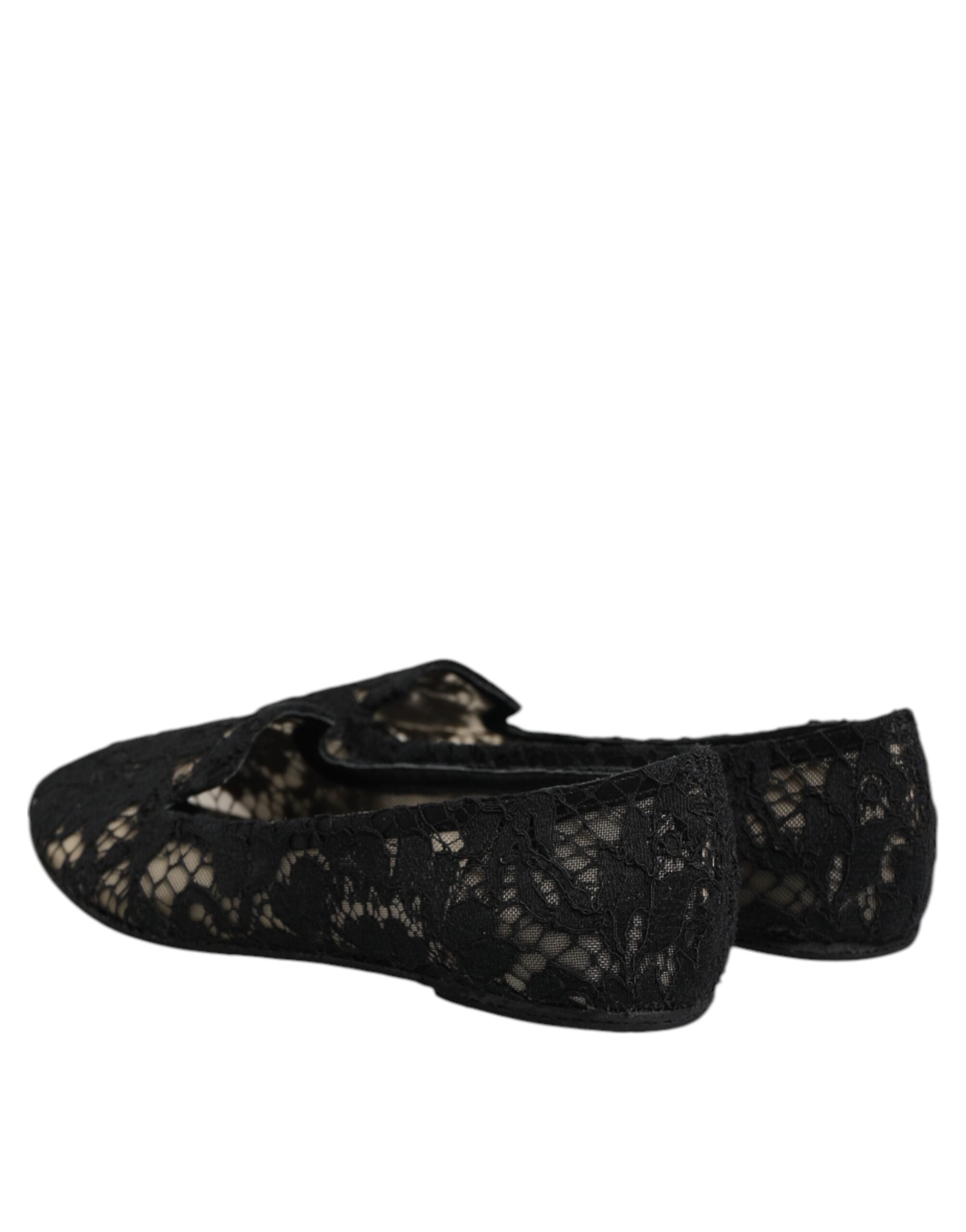 Black Taormina Lace Slip On Flats Shoes