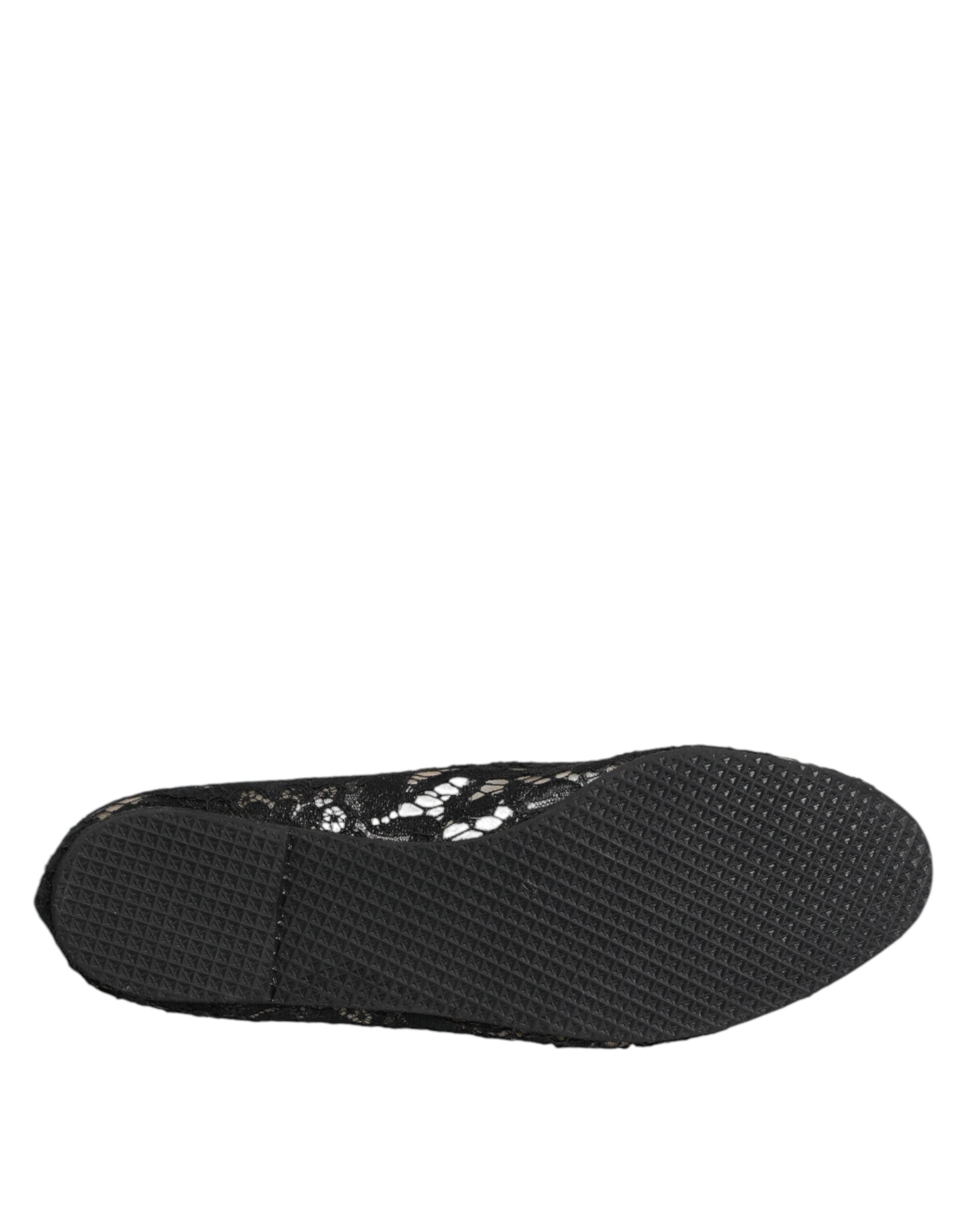 Black Taormina Lace Slip On Flats Shoes