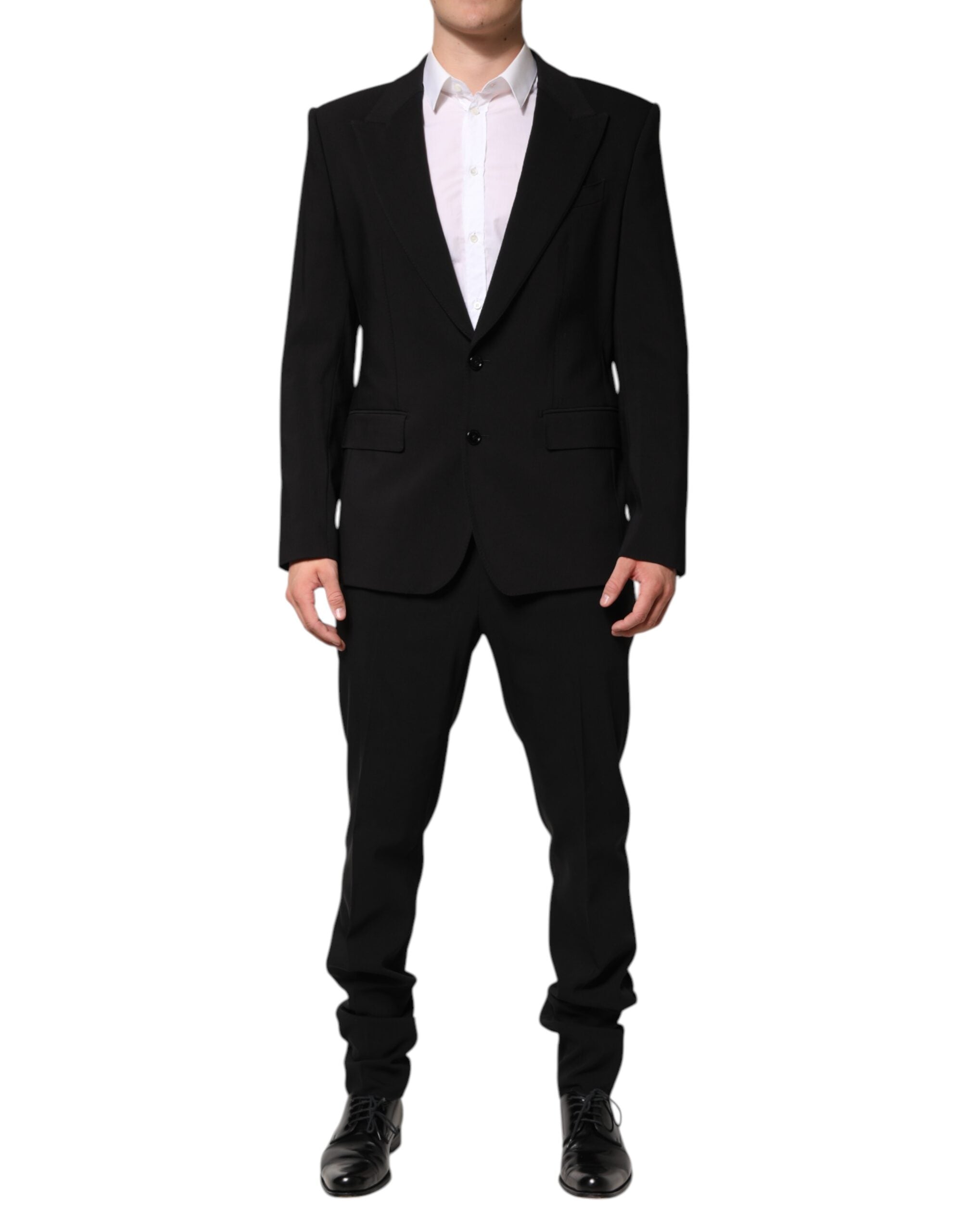 Black Cotton Single Breasted 2 Piece Suit