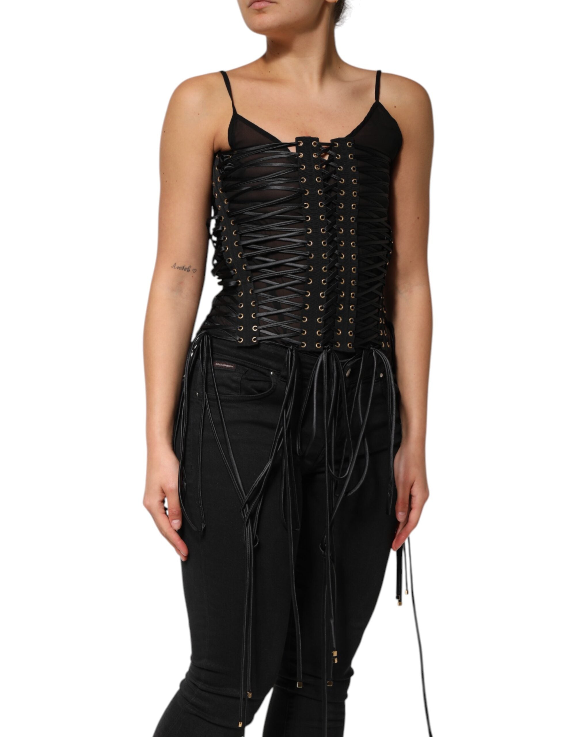 Black Eyelet Embellished Corset Style Top