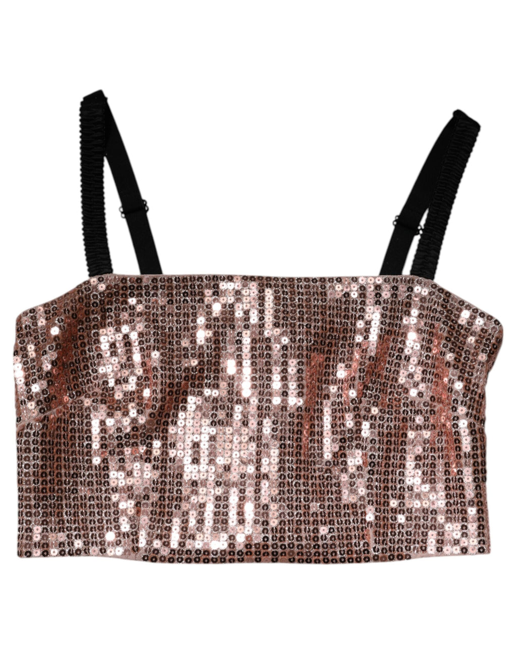 Pink Sequined Nylon Sleeveless Cropped Top