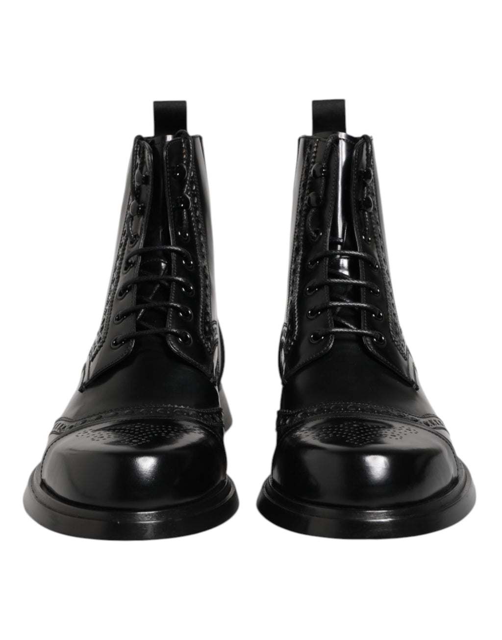 Black Leather Lace Up Mid Calf Boots Shoes