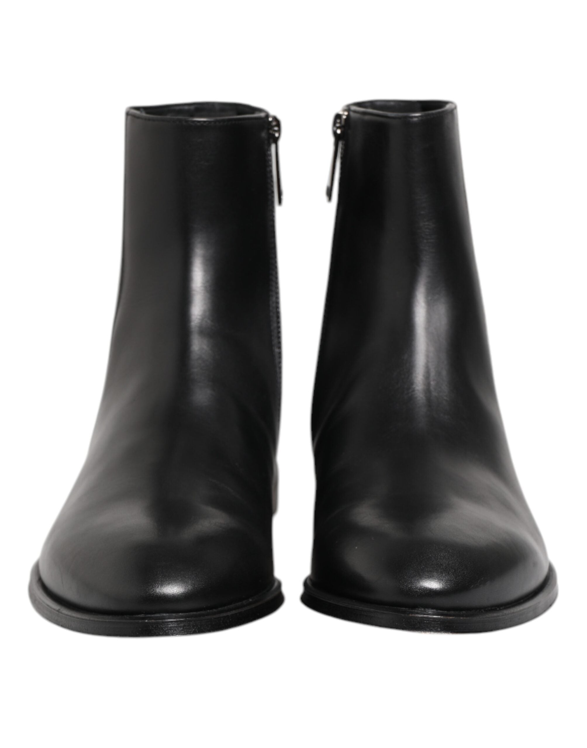 Black Leather Mid Calf Men Boots Shoes