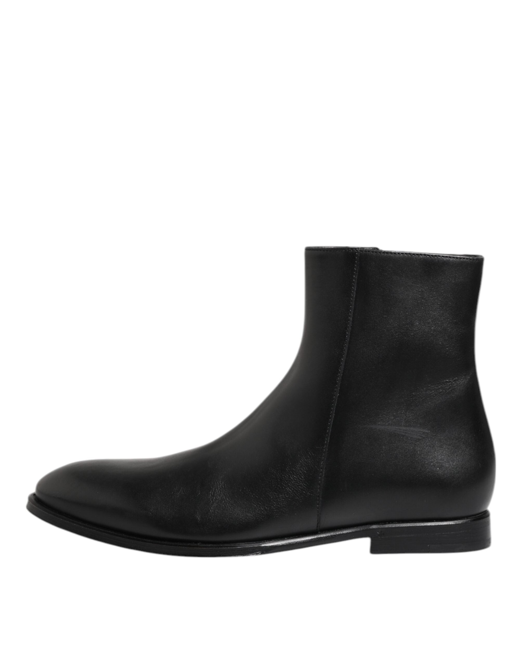 Black Leather Mid Calf Men Boots Shoes