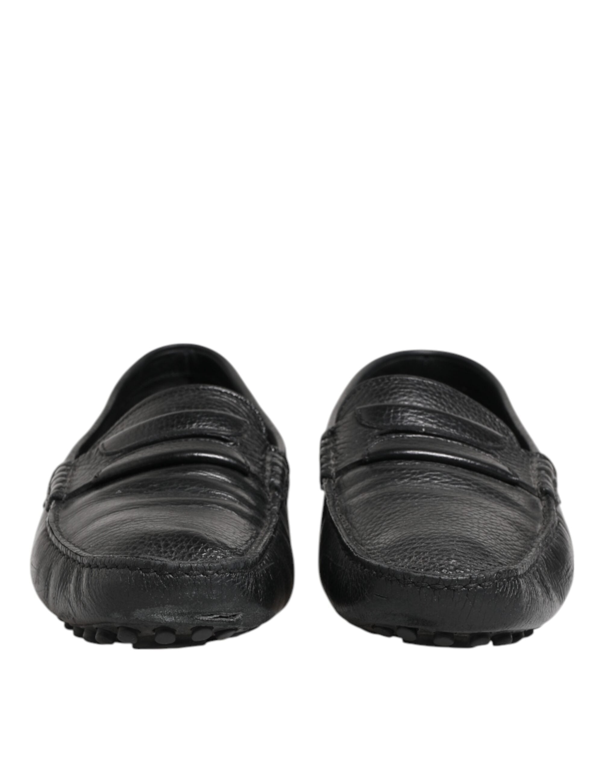 Black Leather Slip On Mocassin Loafer Shoes