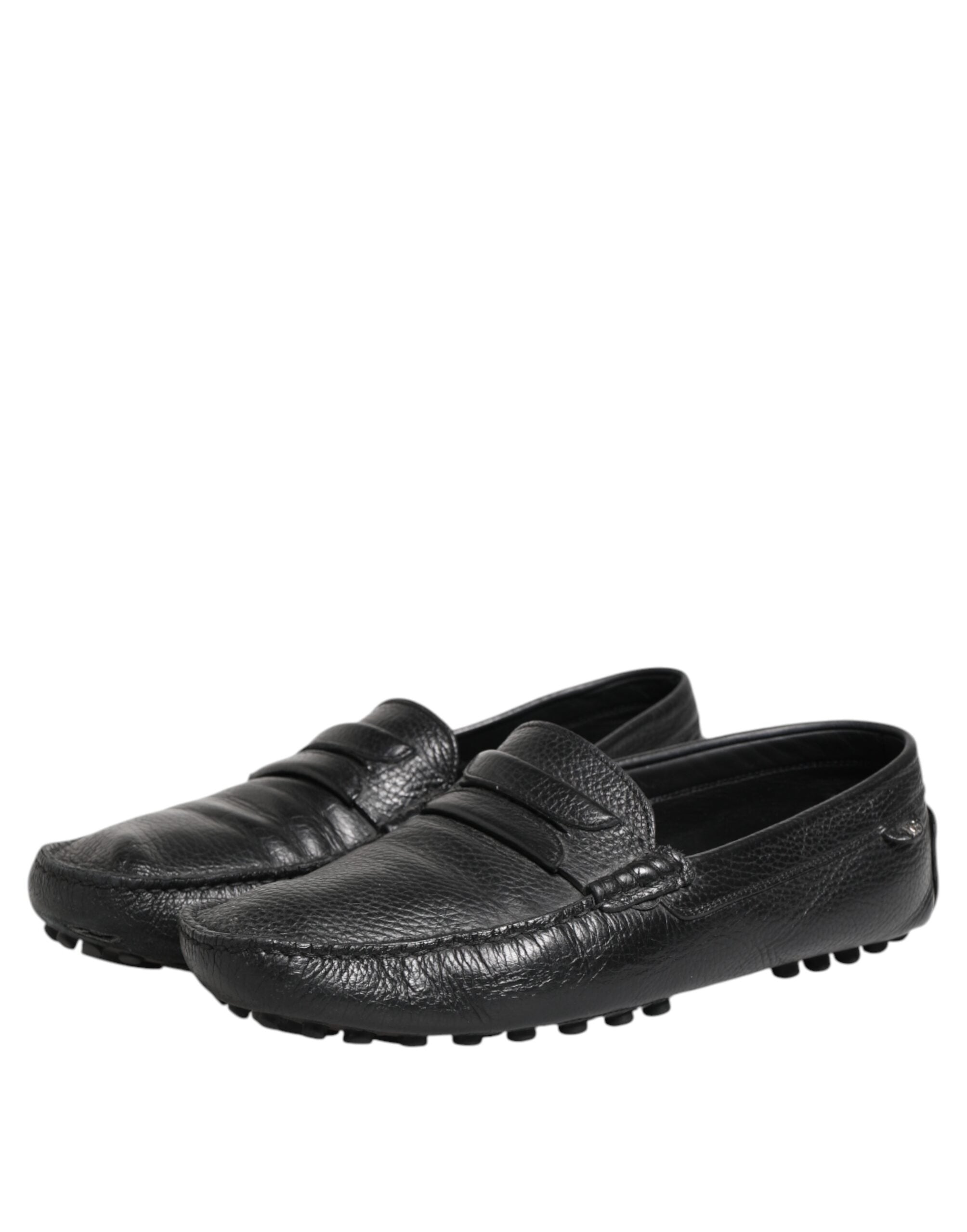 Black Leather Slip On Mocassin Loafer Shoes