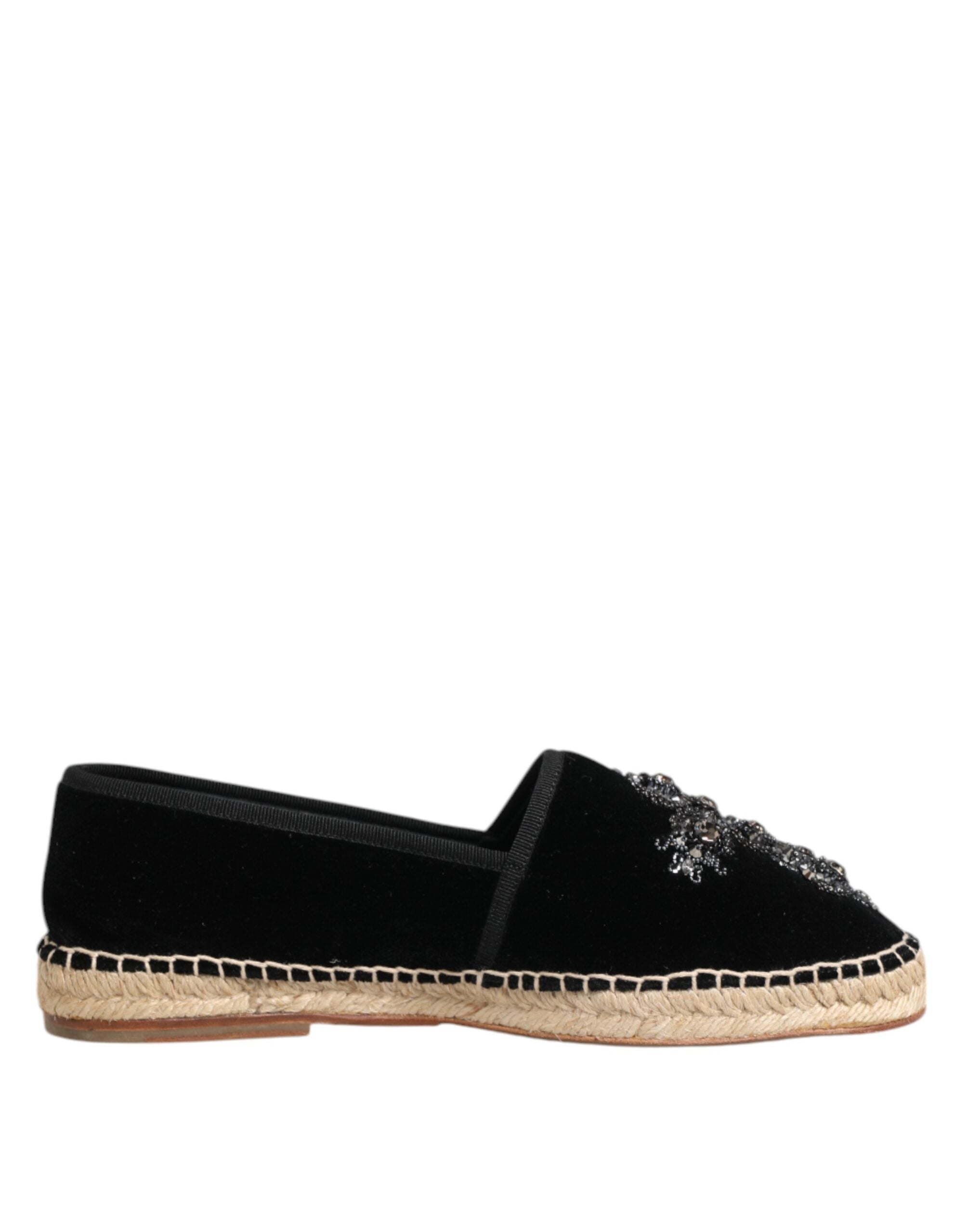 Black Cross Crystal Slip On Espadrille Shoes