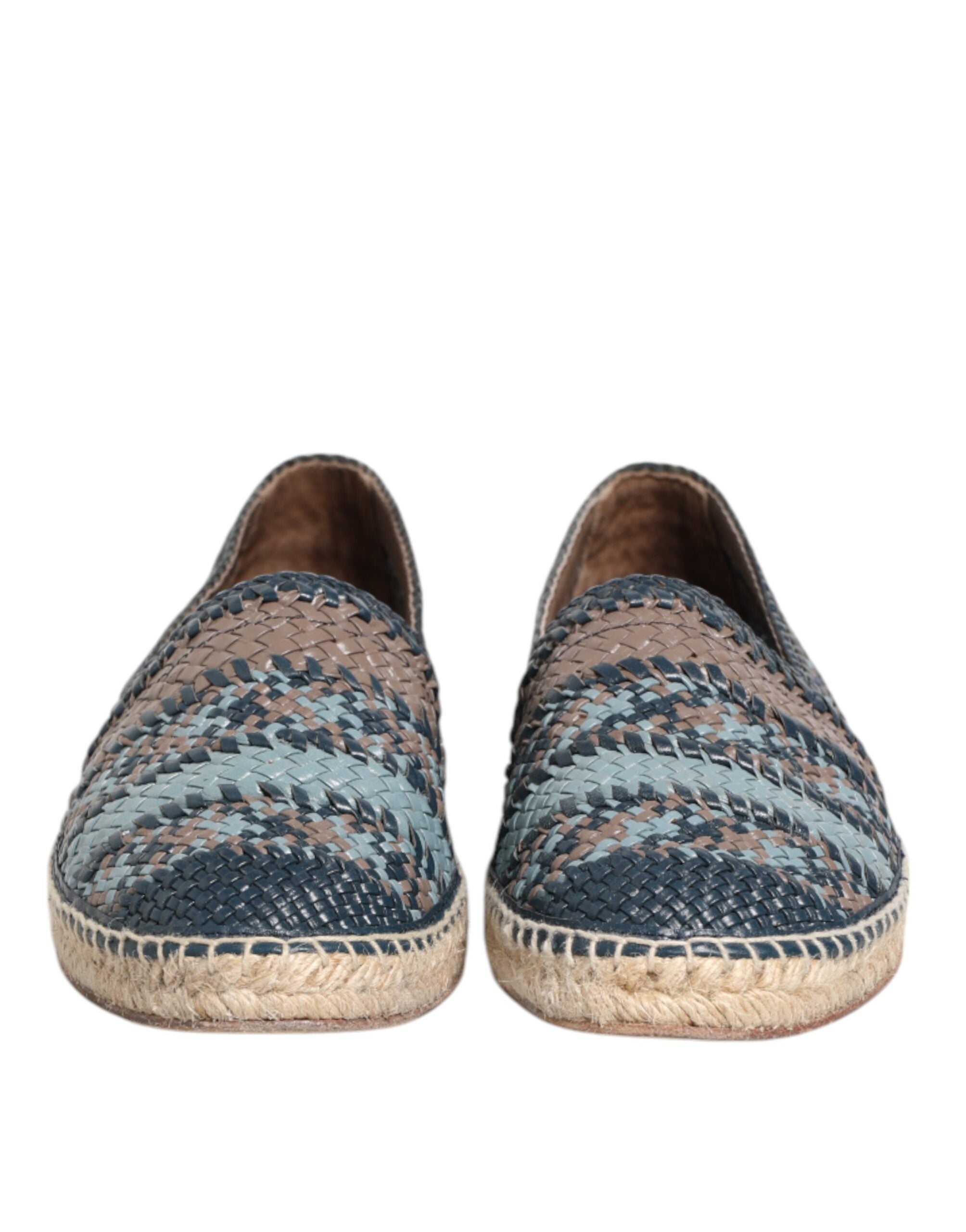 Blue Gray Woven Leather Buffalo Espadrille Shoes