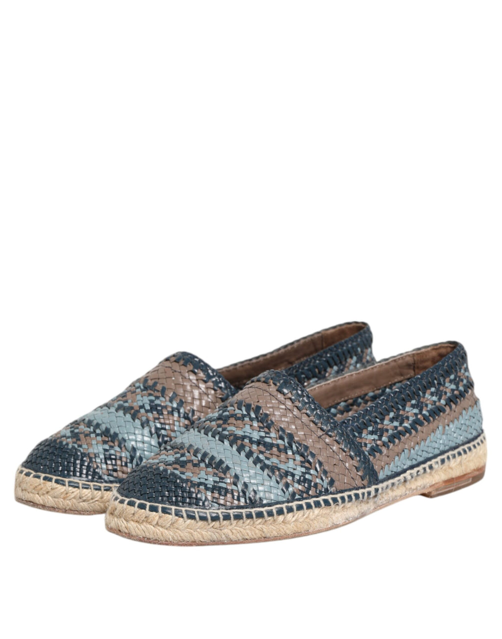 Blue Gray Woven Leather Buffalo Espadrille Shoes