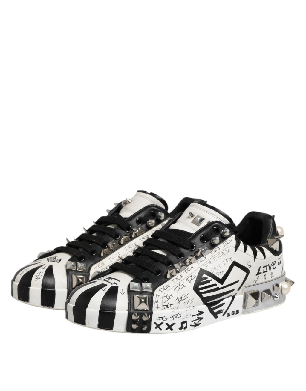Black White Studded Low Top Sneakers Shoes