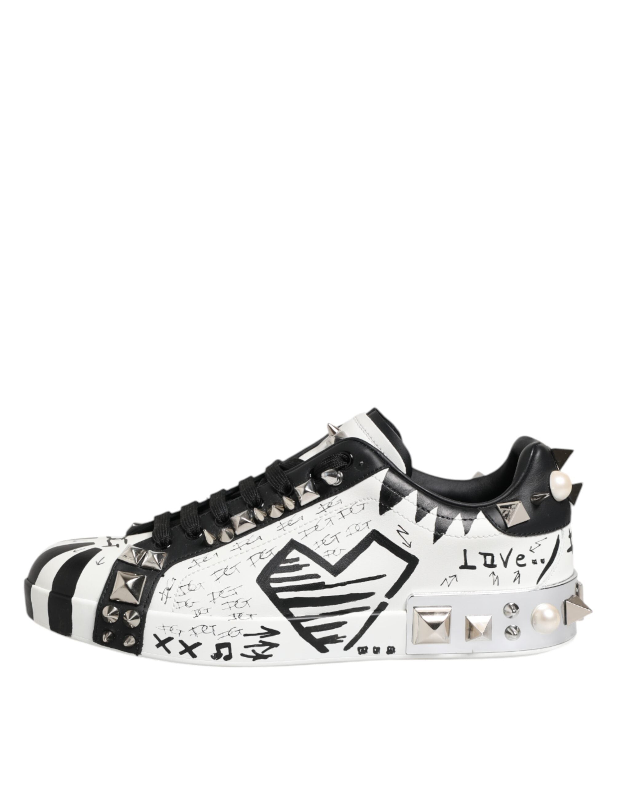 Black White Studded Low Top Sneakers Shoes