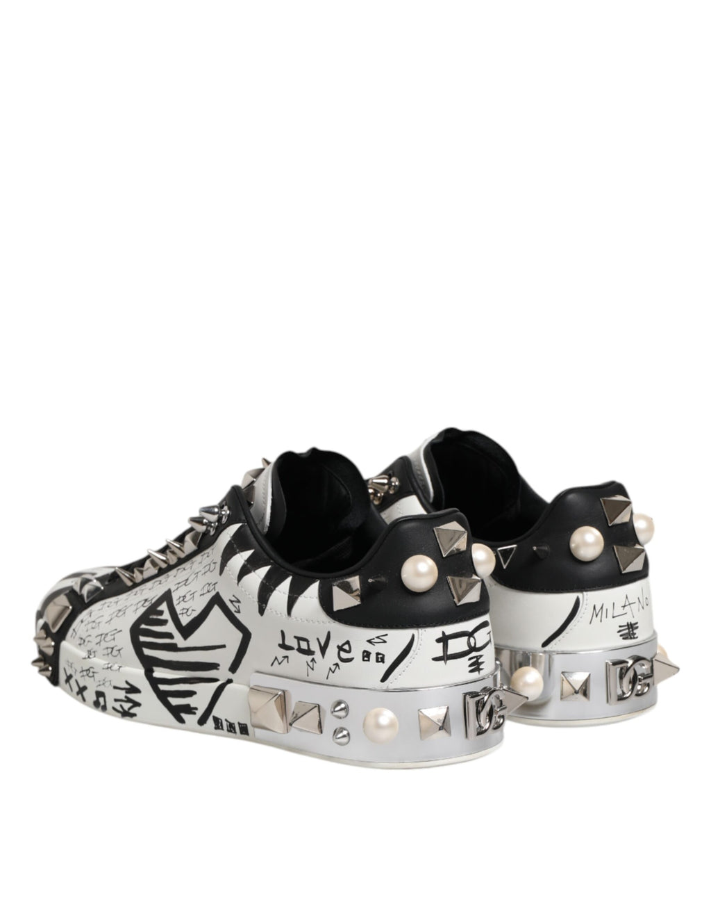 Black White Studded Low Top Sneakers Shoes