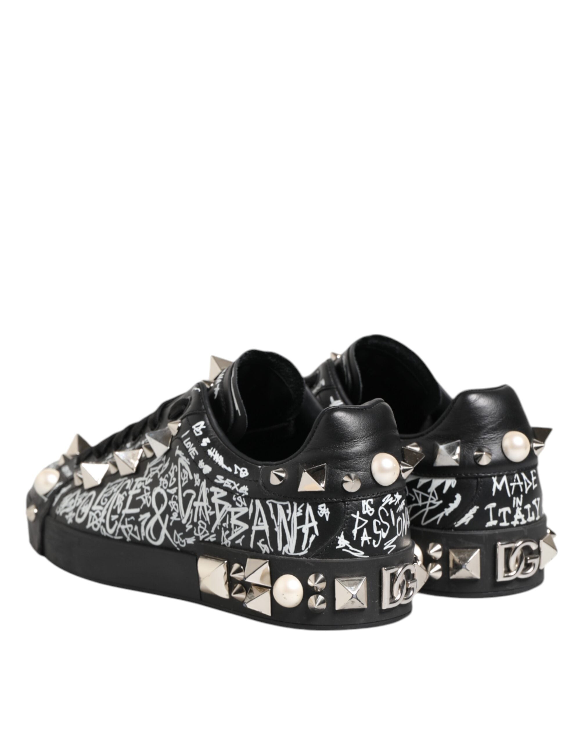 Black Portofino Stud Embellished Sneakers Shoes