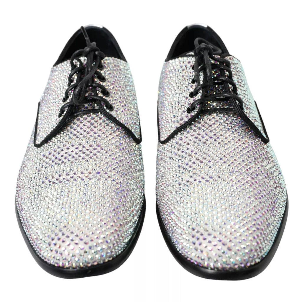 Silver Leather Rhinestones Derby Shoes