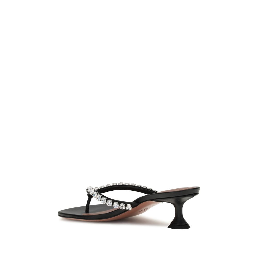 Amina Muaddi Black Calf Leather Bos Taurus Flip-Flop Sandals