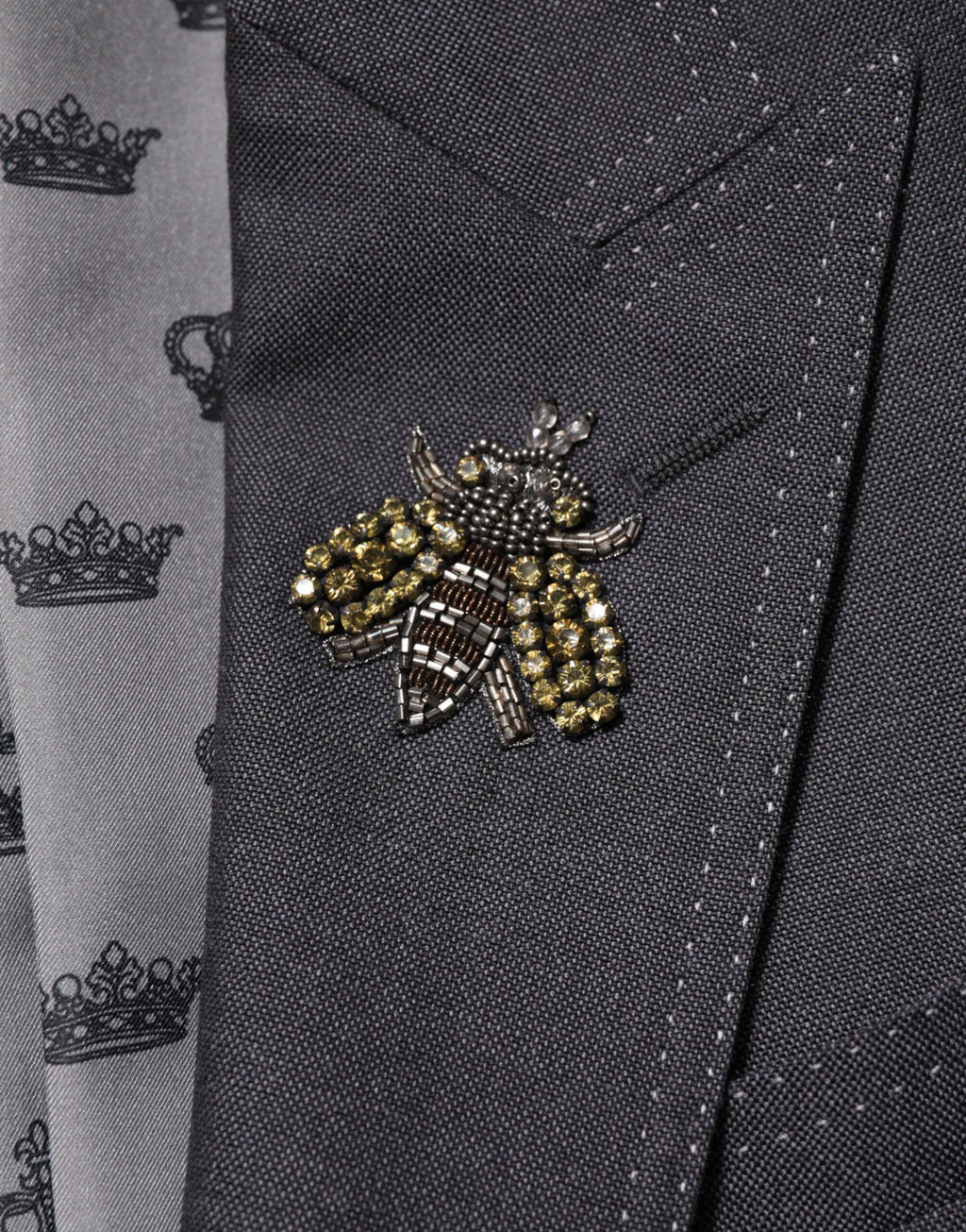 Dark Gray Bee Embroidery Wool Coat Blazer