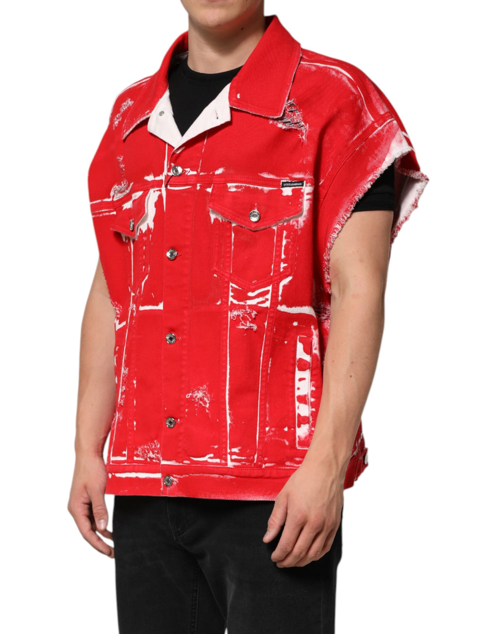 Red Sleeveless Logo Plaque Vest Jacket