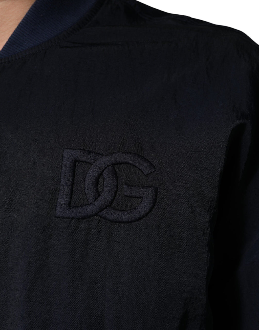 Blue Nylon DG Embroidery Men Bomber Jacket