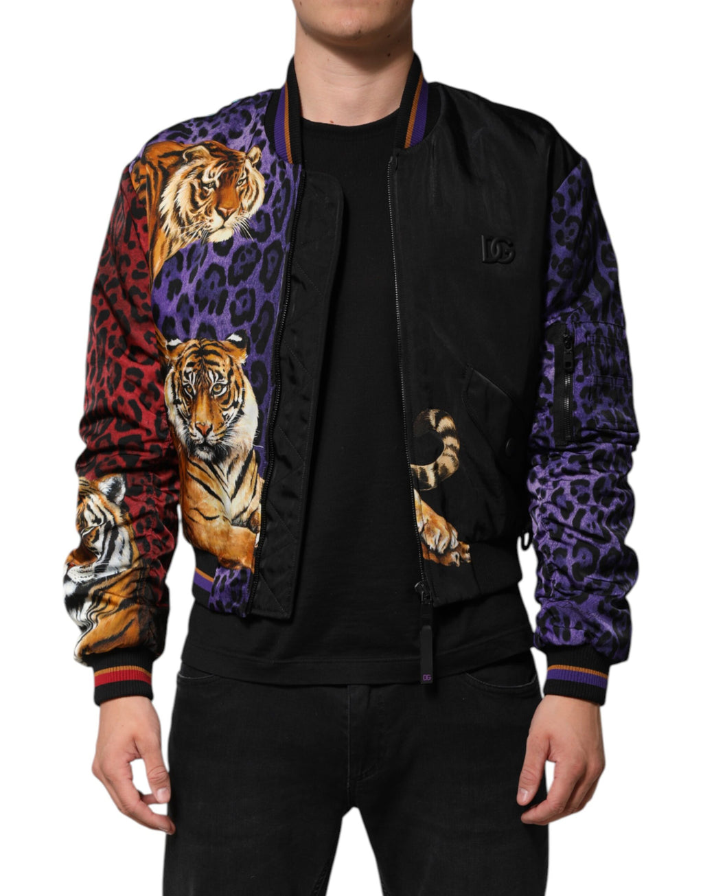 Multicolor Tiger Print Men Bomber Jacket