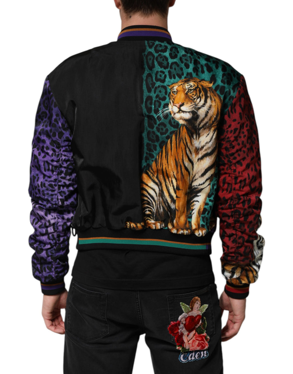 Multicolor Tiger Print Men Bomber Jacket