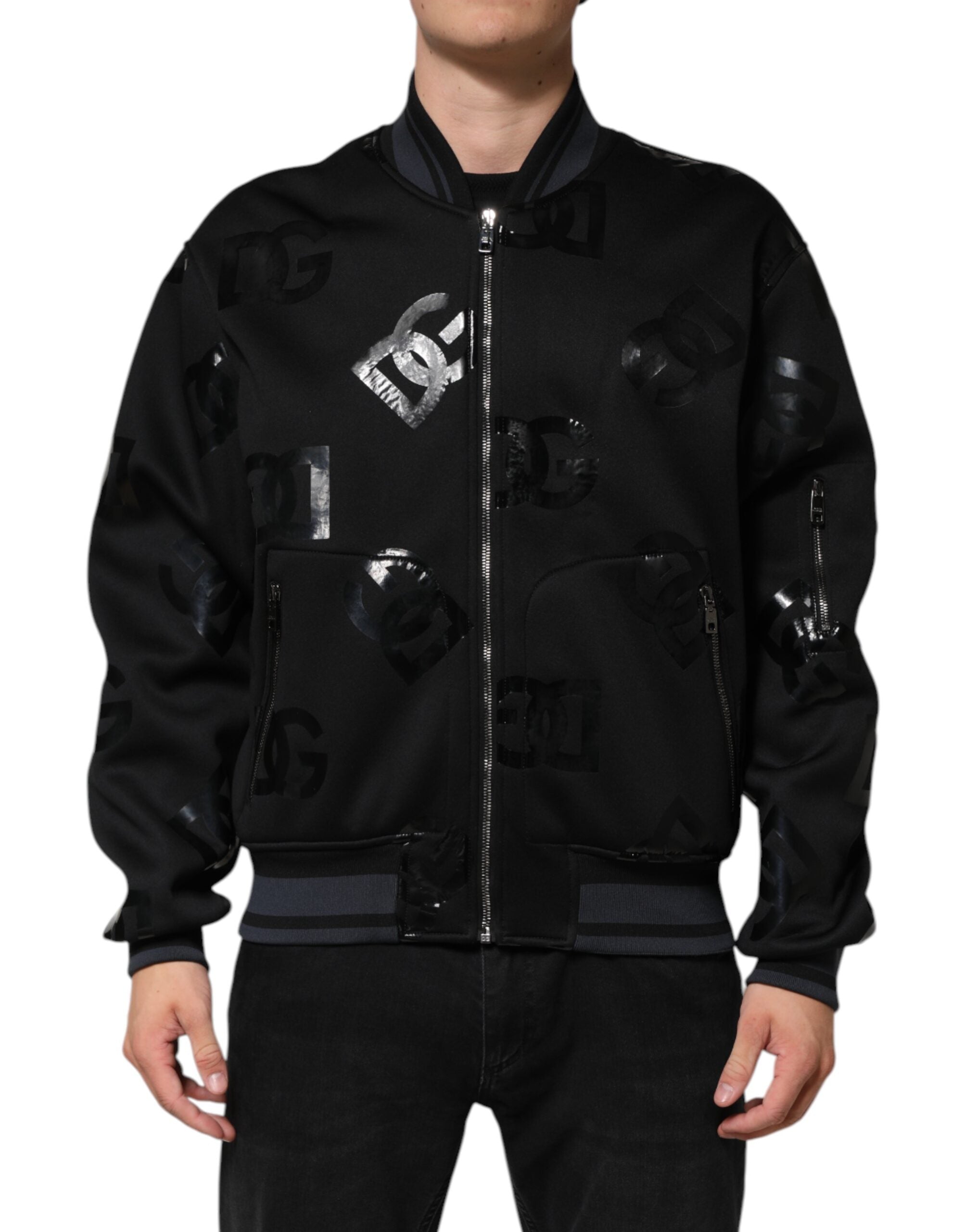 Black Wool Logo DG Mania Men Bomber Jacket