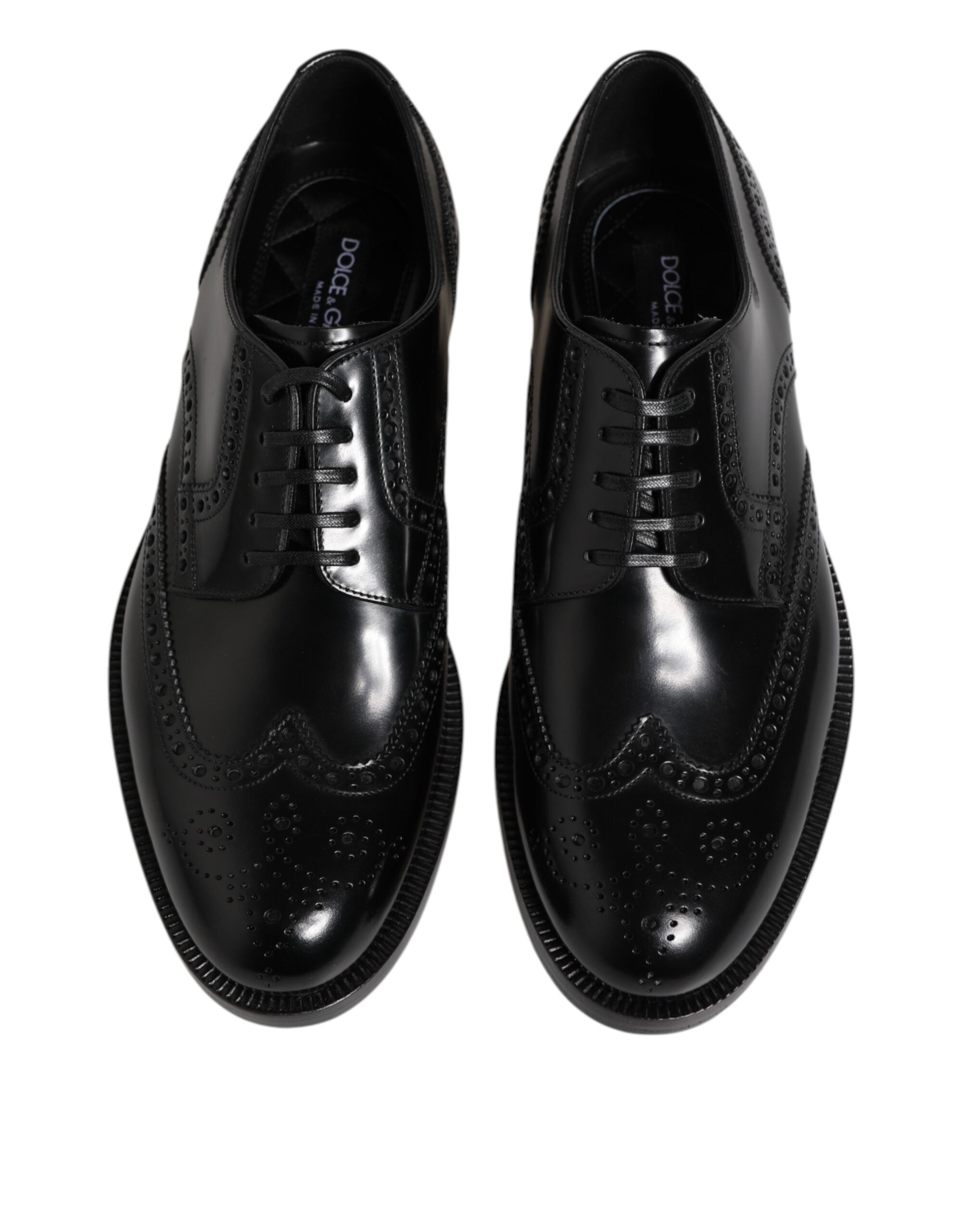 Dolce & Gabbana Black Leather Derby Wingtip Formal Shoes