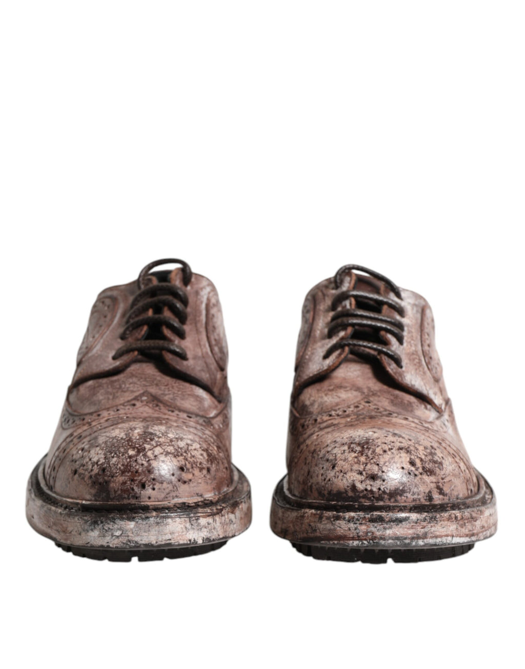 Brown Leather Distressed Brogue Lace Up Shoes