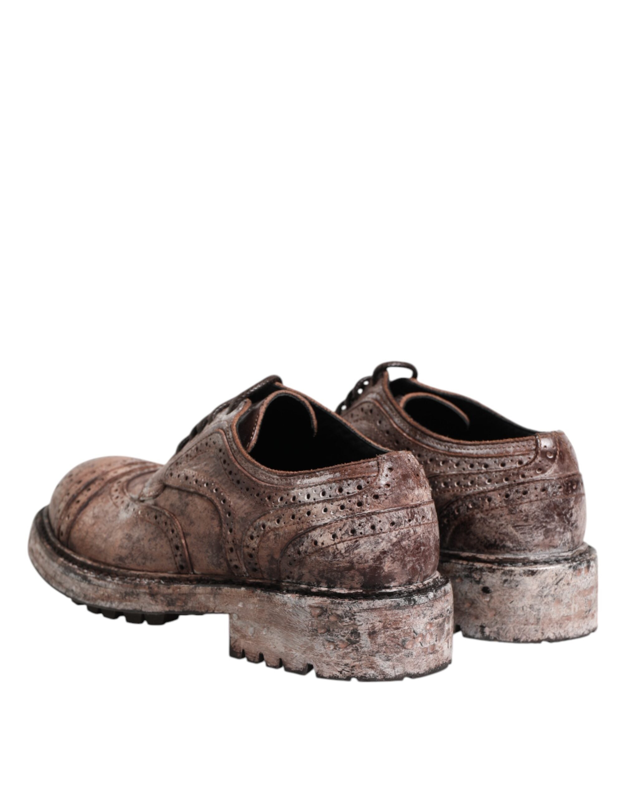 Brown Leather Distressed Brogue Lace Up Shoes