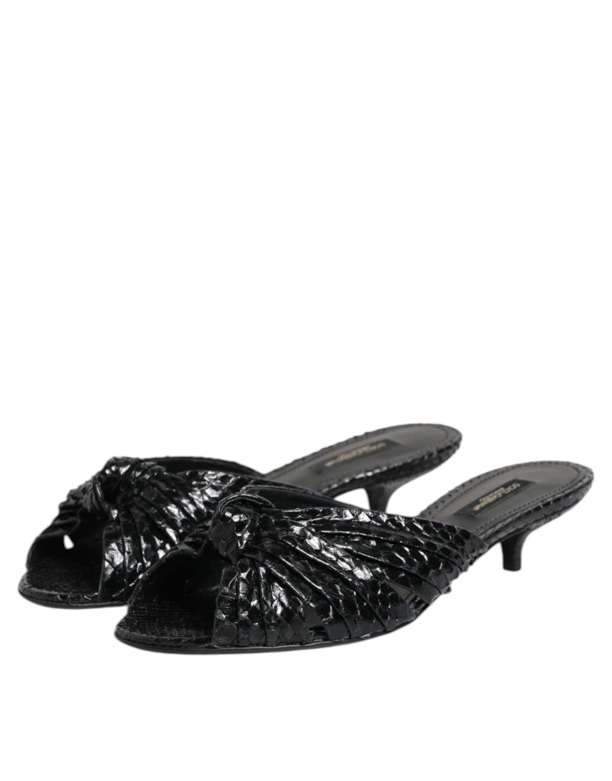 Black Leather Heels Slides Sandals Shoes